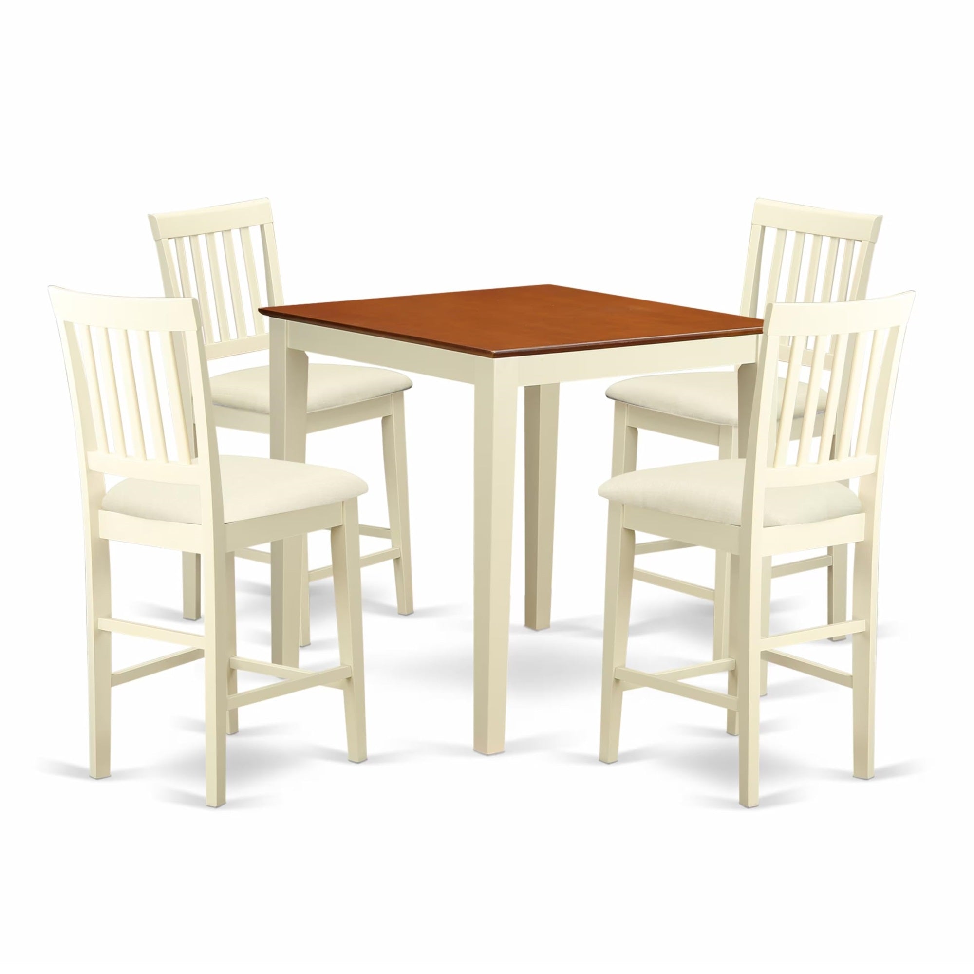 Casafoyer Vern5-Whi-C 5 Piece Counter Height Dining Set Includes A Square Dinette Table And 4 Linen Fabric Kitchen Dining Chairs, 36X36 Inch, Buttermilk & Cherry