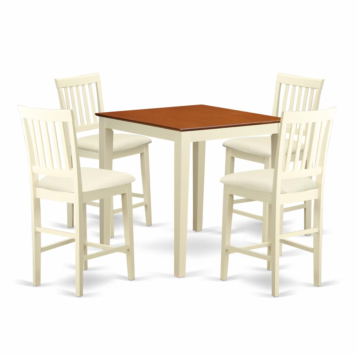 Casafoyer Vern5-Whi-C 5 Piece Counter Height Dining Set Includes A Square Dinette Table And 4 Linen Fabric Kitchen Dining Chairs, 36X36 Inch, Buttermilk & Cherry