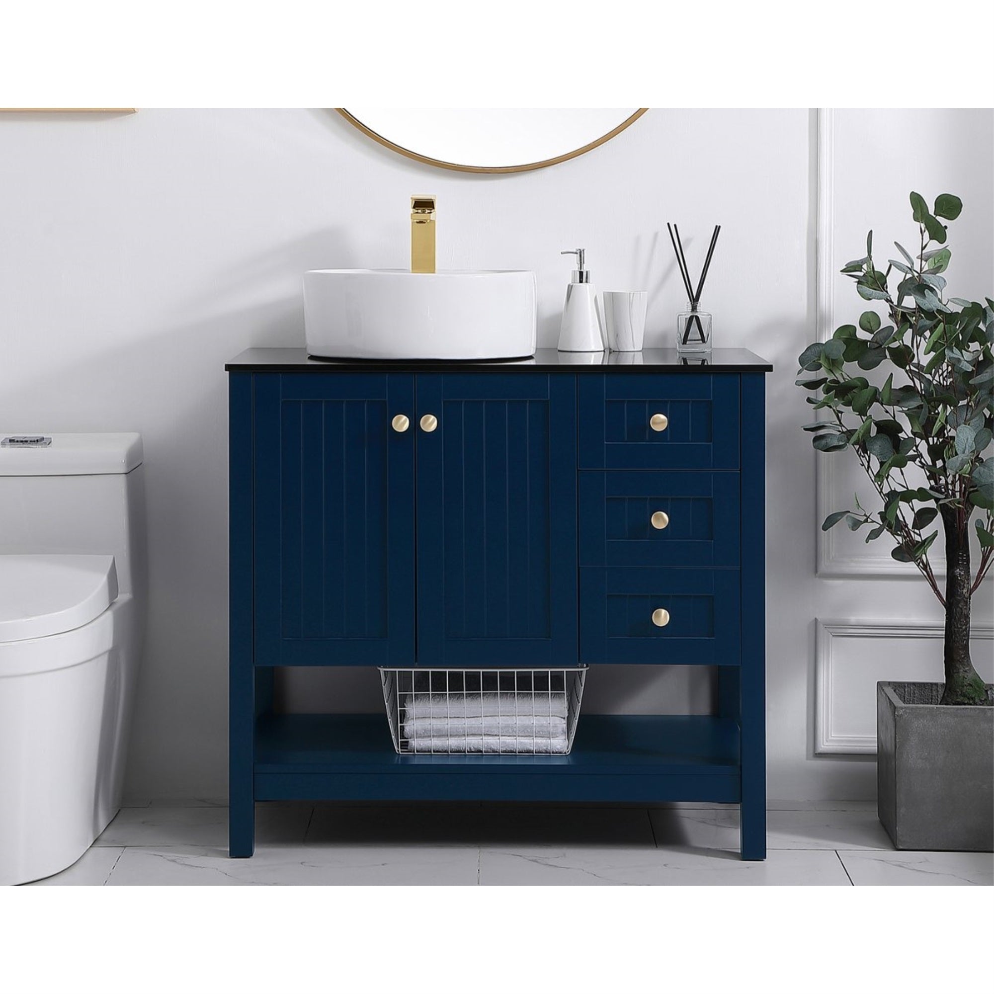 36 Inch Vessel Sink Bathroom Vanity In Blue
