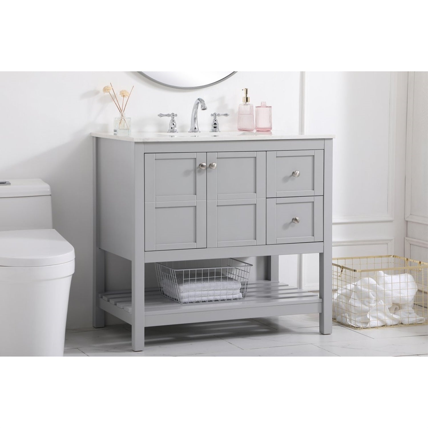36 Inch Single Bathroom Vanity In Gray