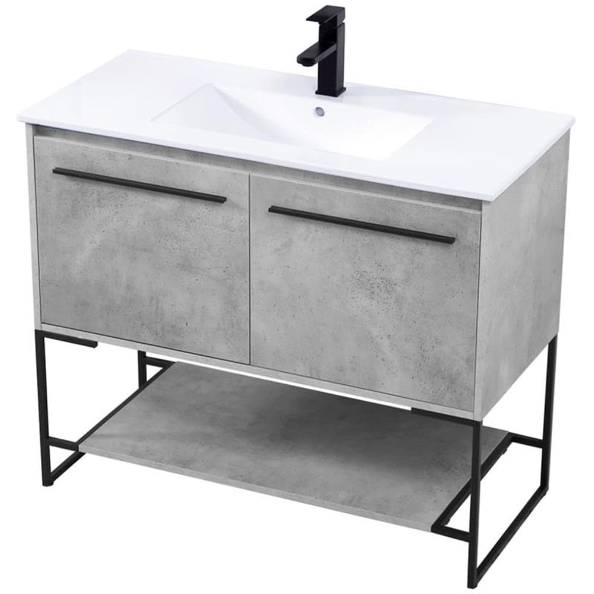 Ergode 40' Single Bathroom Vanity In Concrete Grey - Industrial Sophistication, Ample Storage Space, Porcelain Countertop