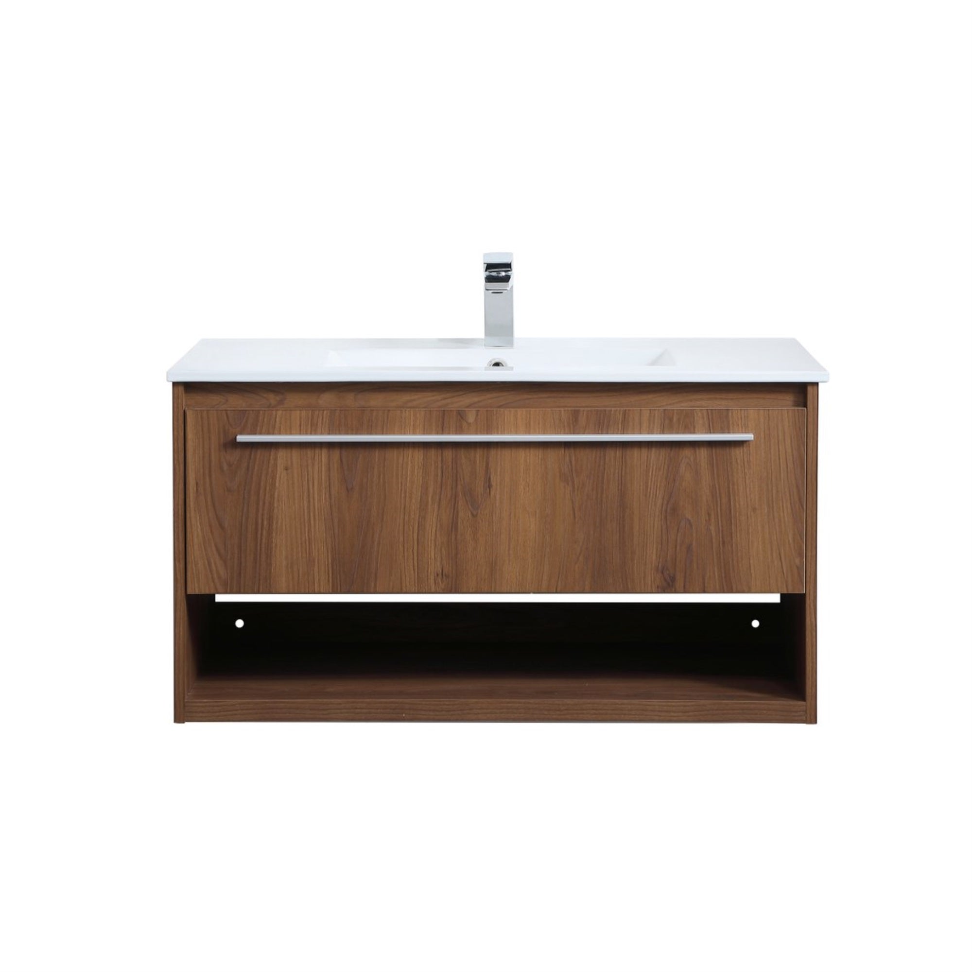 36 Inch  Single Bathroom Floating Vanity In Walnut Brown