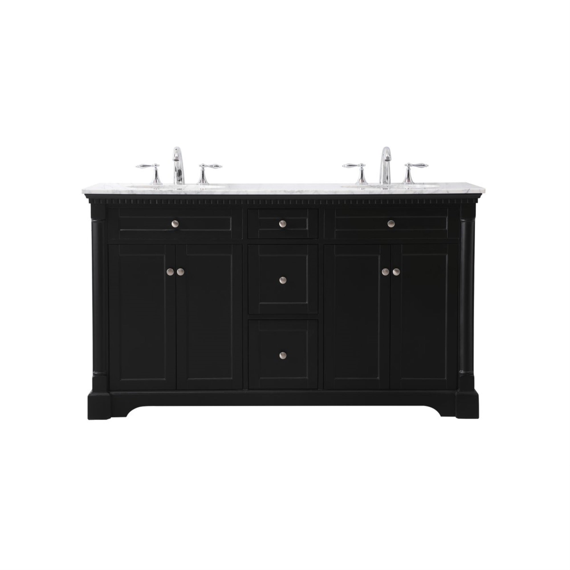 60 Inch Double Bathroom Vanity Set In Black