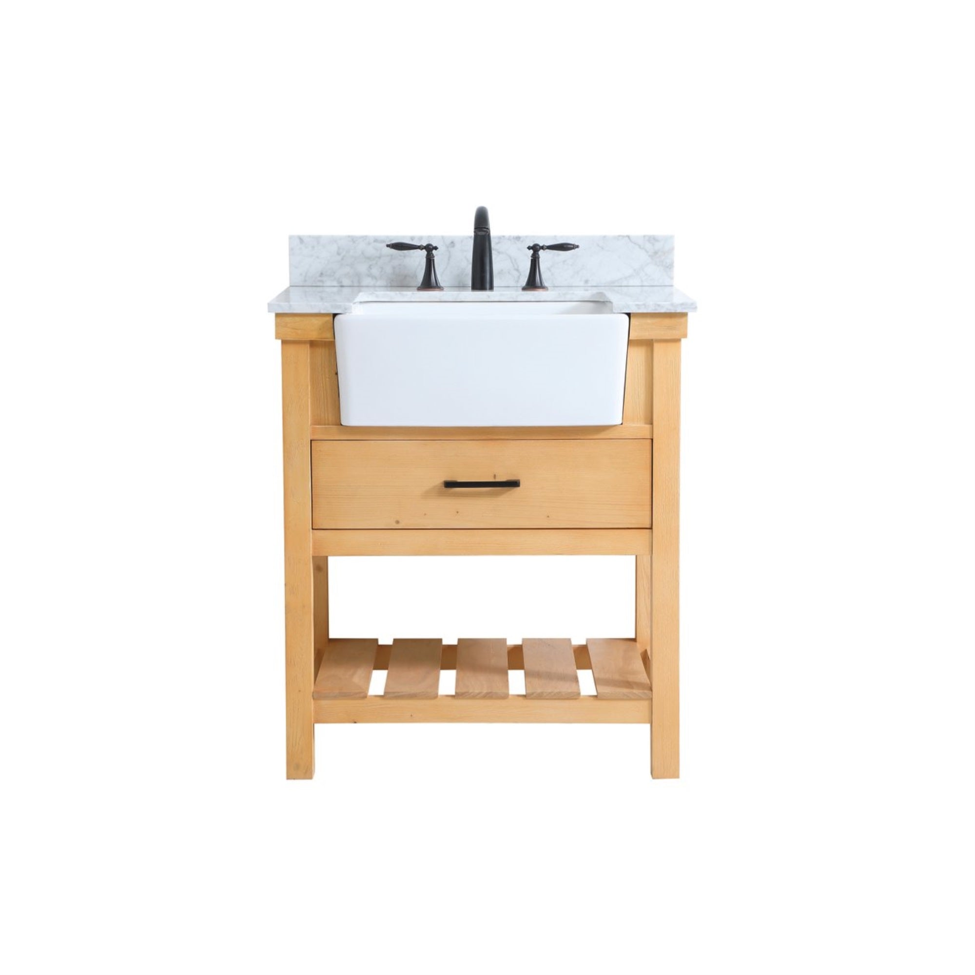 30 Inch Single Bathroom Vanity In Natural Wood With Backsplash