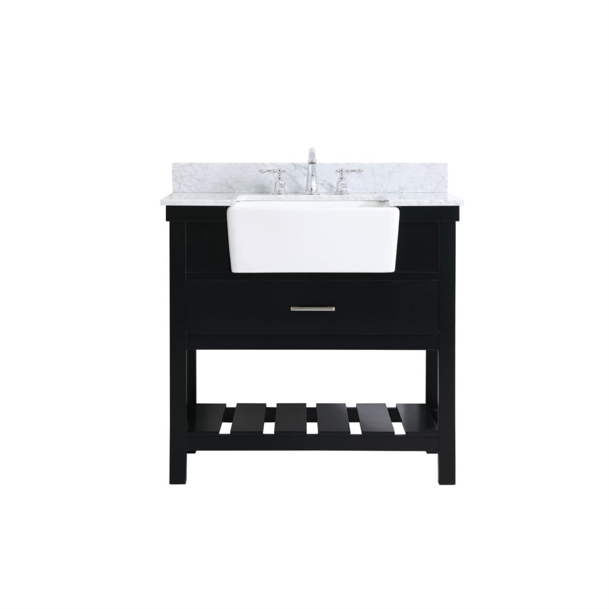 36 Inch Single Bathroom Vanity In Black With Backsplash