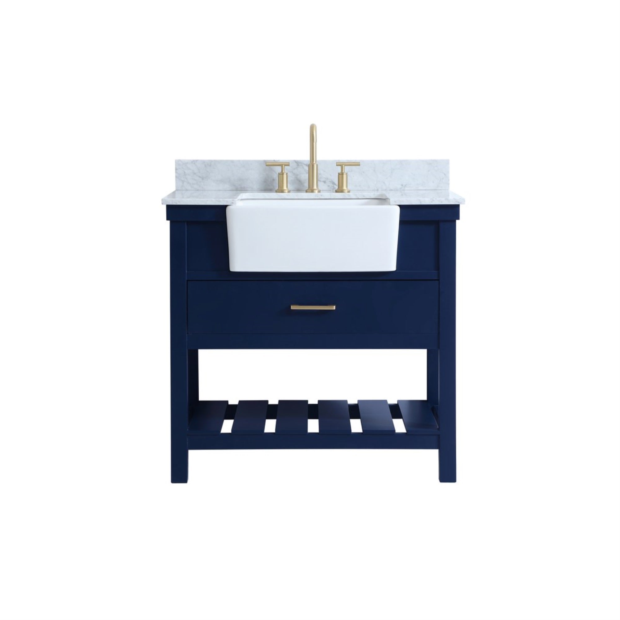 36 Inch Single Bathroom Vanity In Blue With Backsplash
