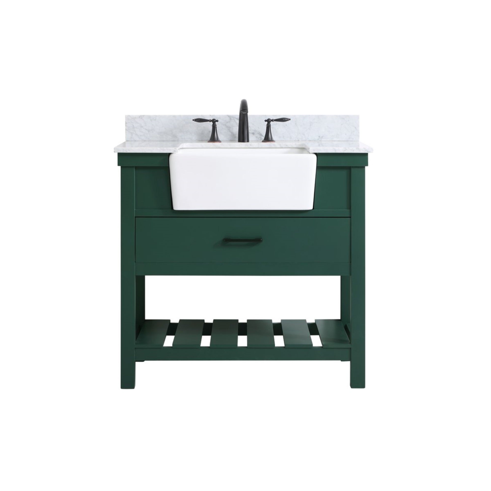 36 Inch Single Bathroom Vanity In Green With Backsplash