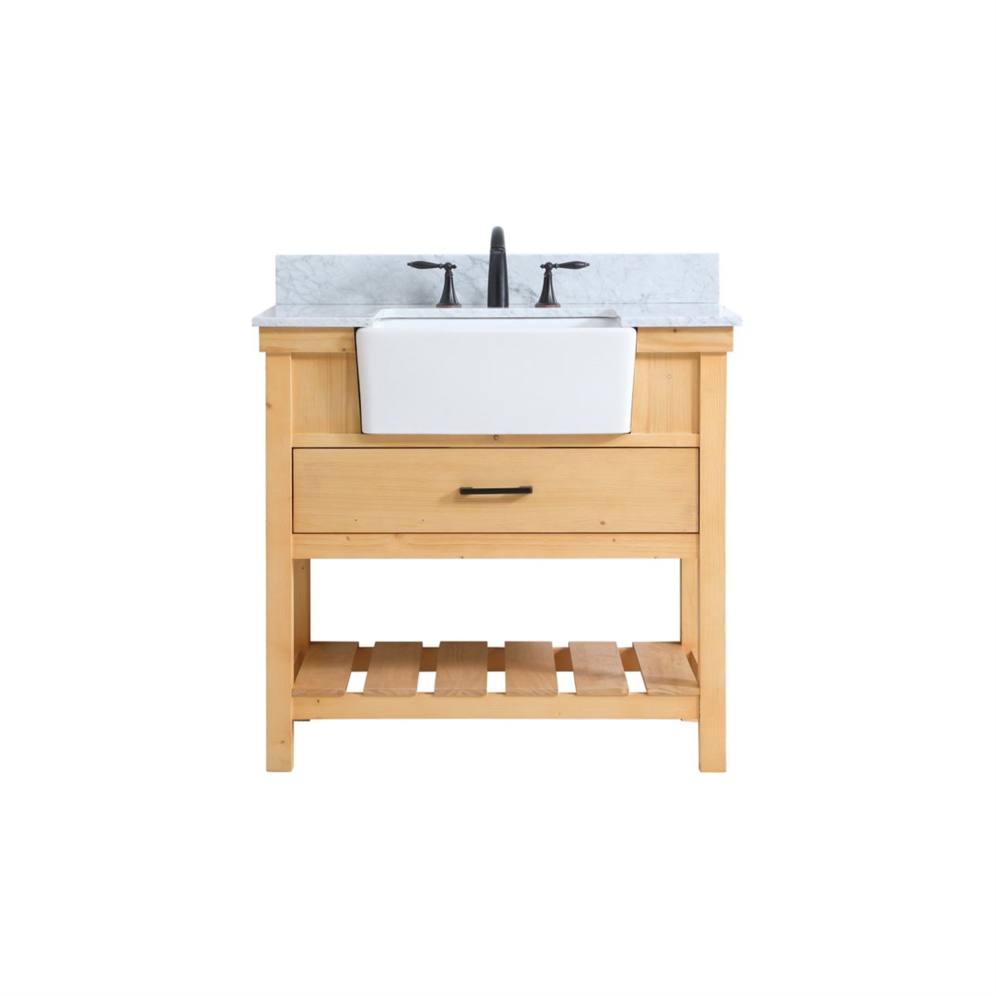 36 Inch Single Bathroom Vanity In Natural Wood With Backsplash