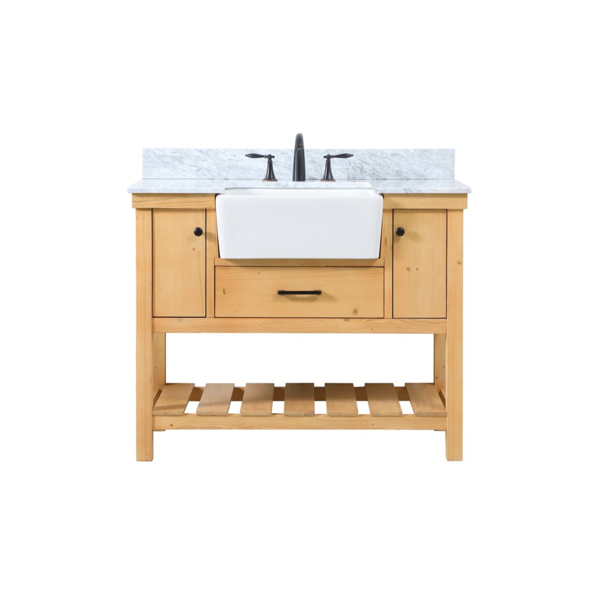 42 Inch Single Bathroom Vanity In Natural Wood With Backsplash