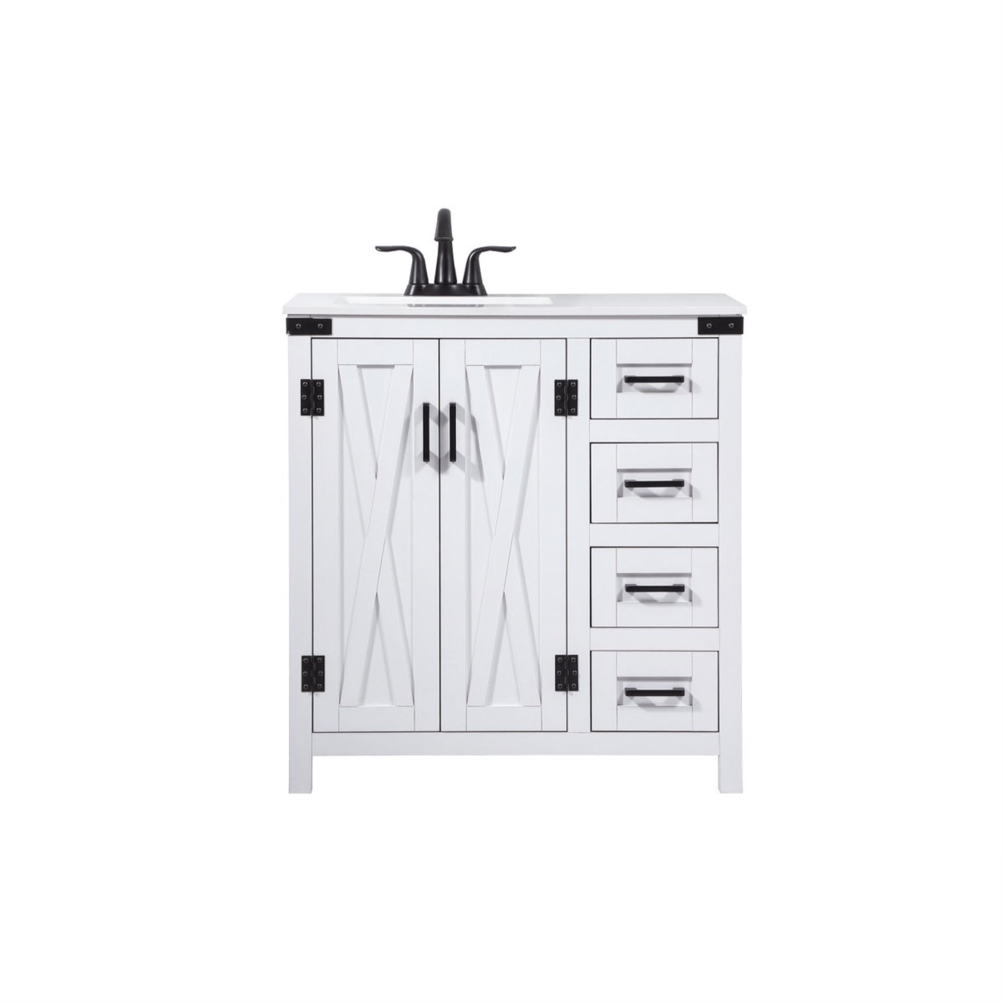 Ergode 32 Inch Single Bathroom Vanity In White- Quartz Top, Soft Closing Glides, 4 Drawers, 1 Cabinet, Convenient Shelf-Fully Assembled-Classic Look For Traditional And Farmhouse Aesthetics