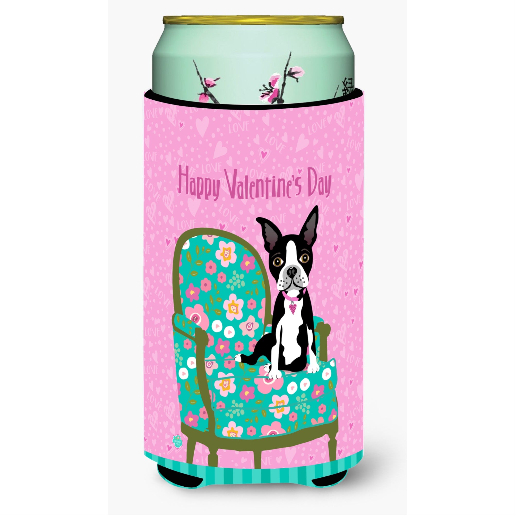 Caroline'S Treasures Happy Valentine'S Day Boston Terrier Tall Boy Koozie Hugger, Multicolor