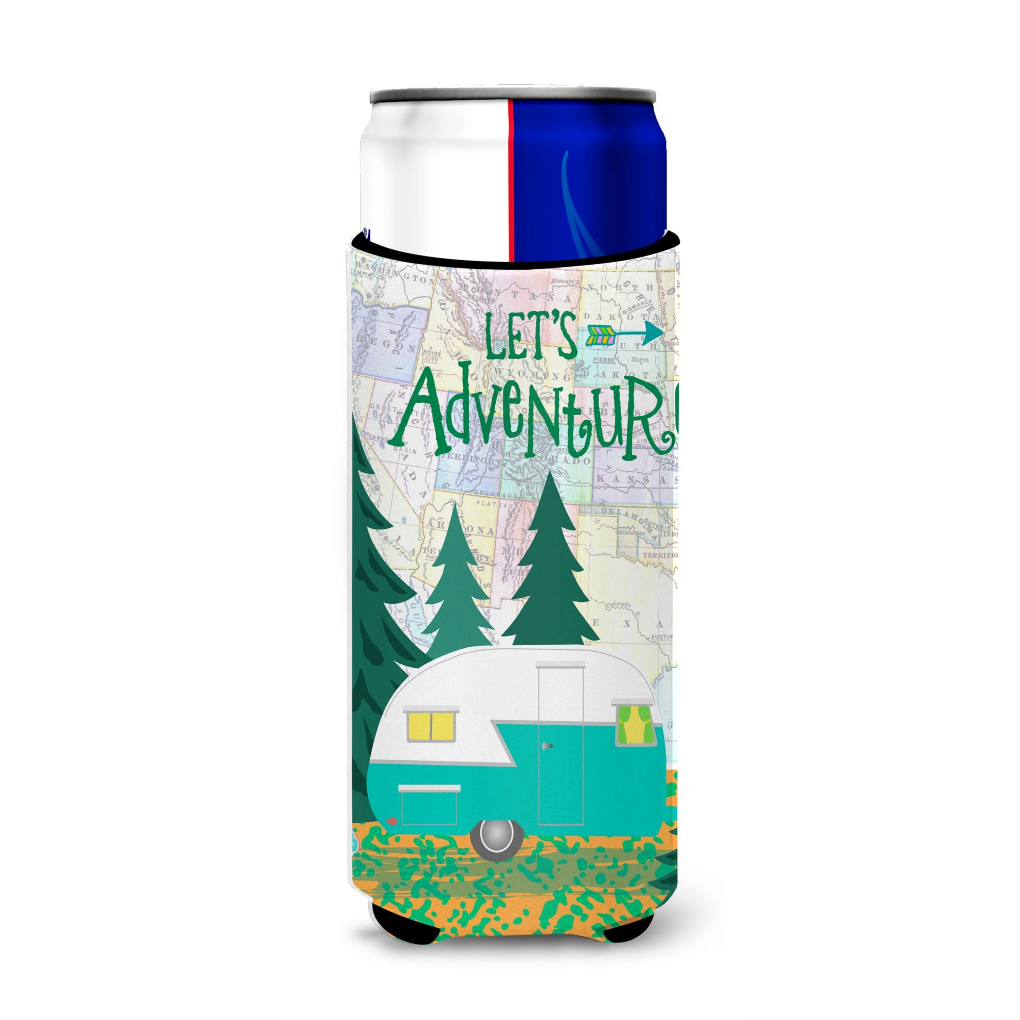 Caroline'S Treasures Let'S Adventure Glamping Trailer Michelob Ultra Beverage Insulator For Slim Cans, Multicolor