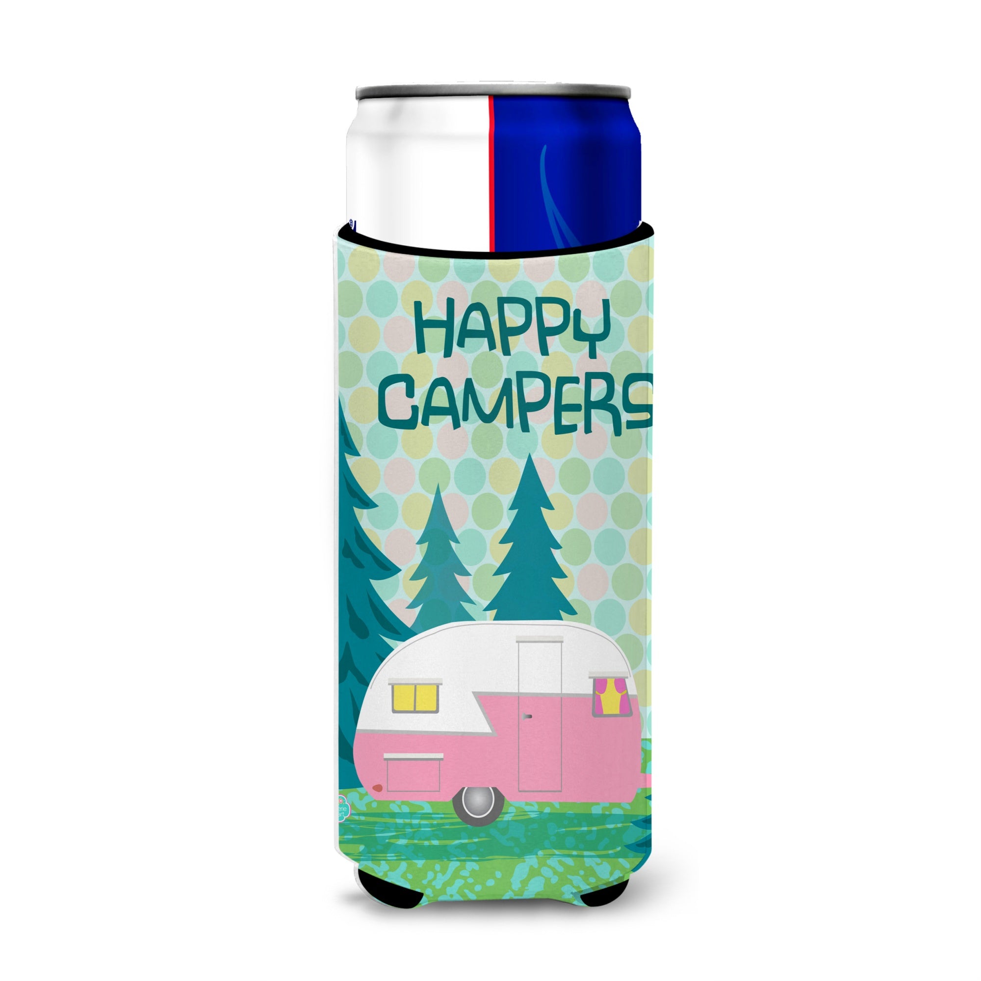 Caroline'S Treasures Happy Campers Glamping Trailer Michelob Ultra Beverage Insulator For Slim Cans, Multicolor