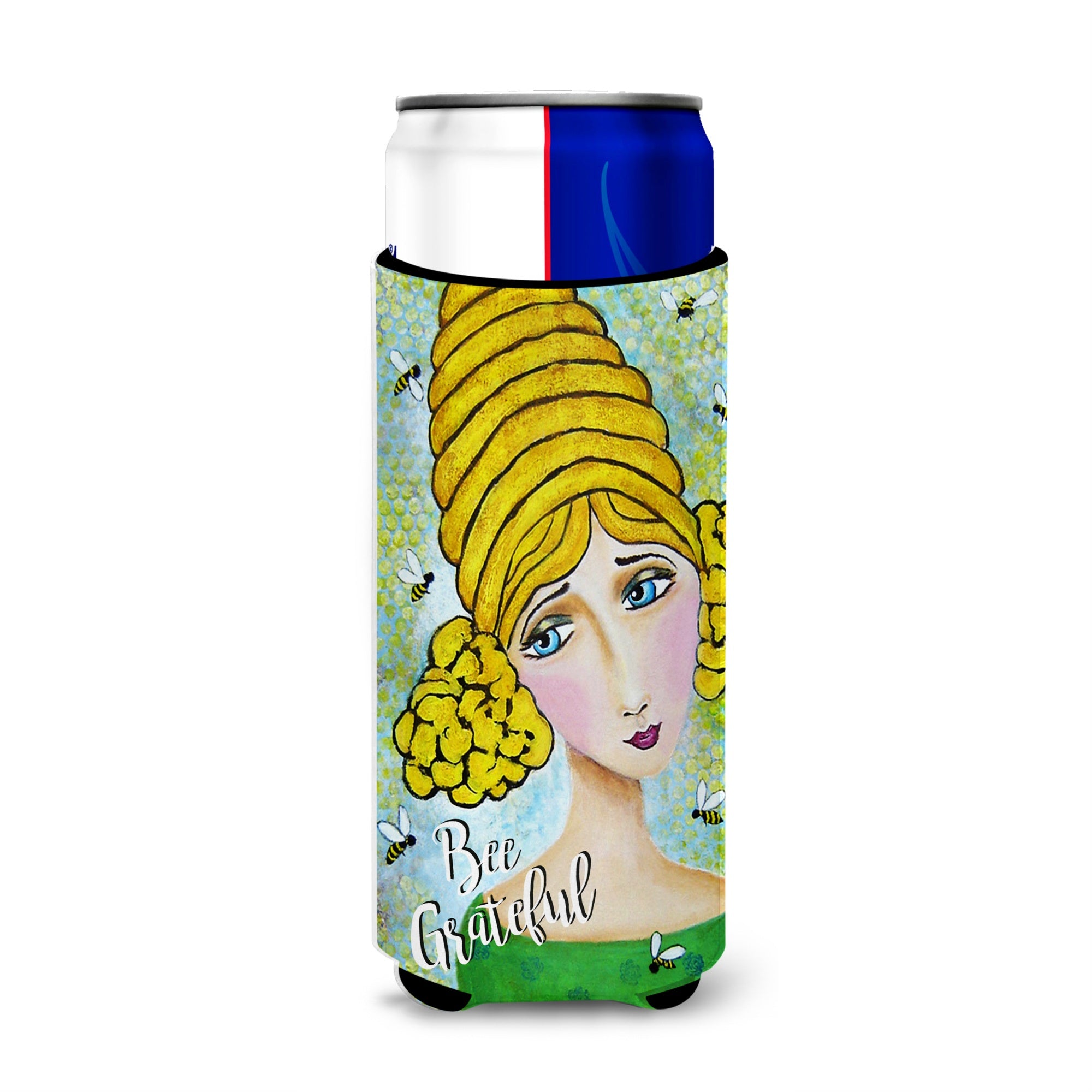 Caroline'S Treasures Vha3008Muk Bee Grateful Girl With Beehive Michelob Ultra Koozies For Slim Cans, Multicolor