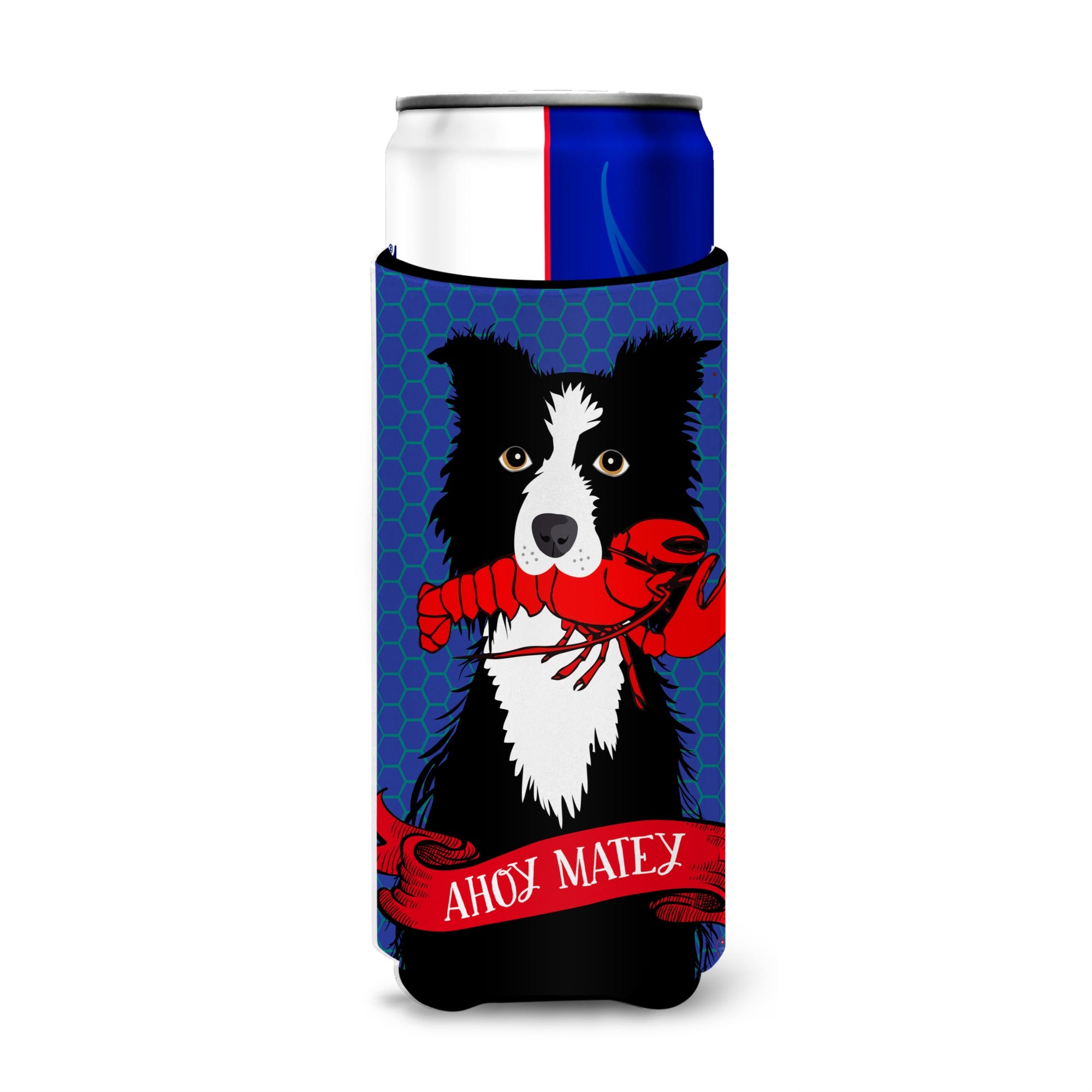 Caroline'S Treasures Vha3011Muk Ahoy Matey Nautical Border Collie Michelob Ultra Koozies For Slim Cans, Multicolor