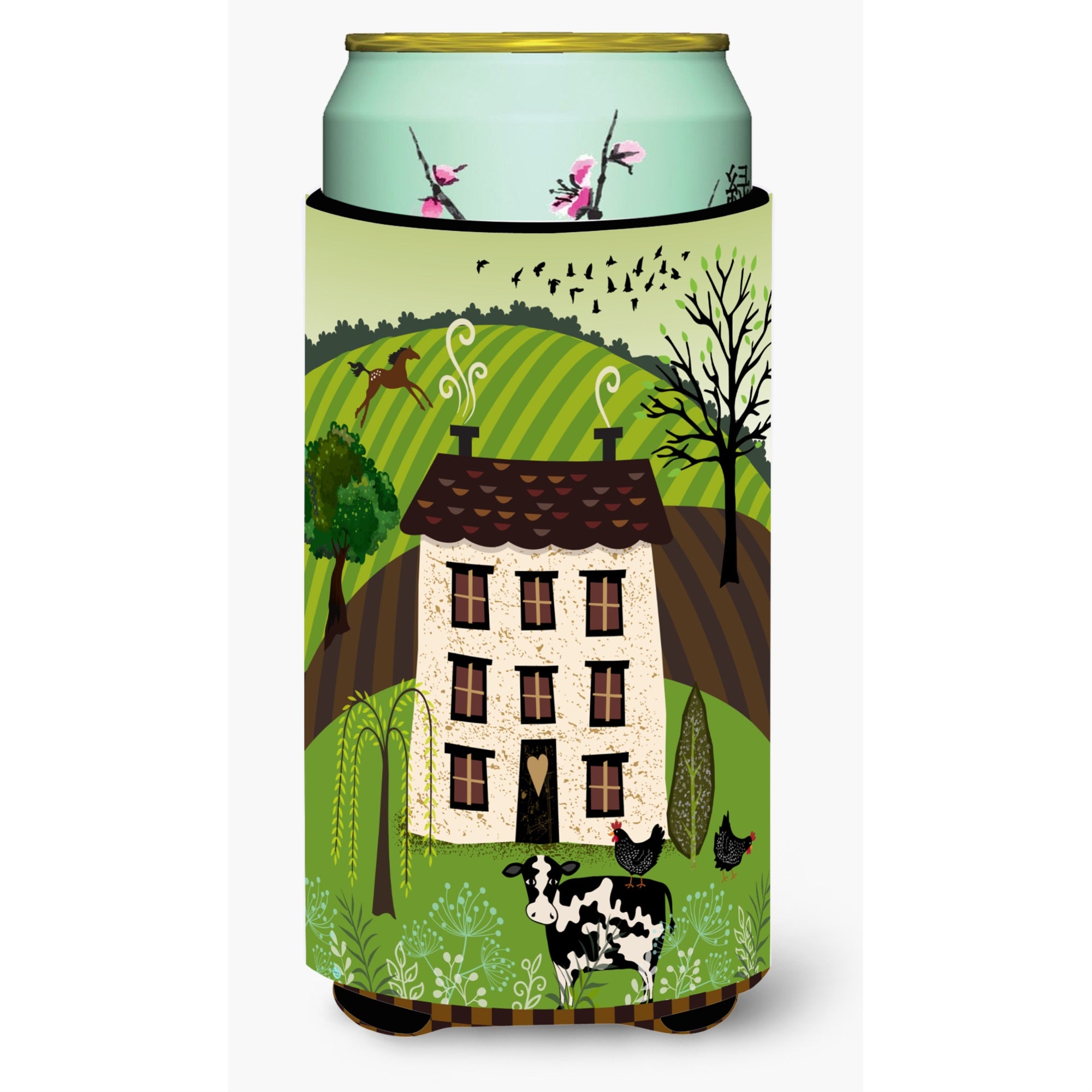 Caroline'S Treasures Folk Art Country House Tall Boy Beverage Insulator Hugger, Multicolor