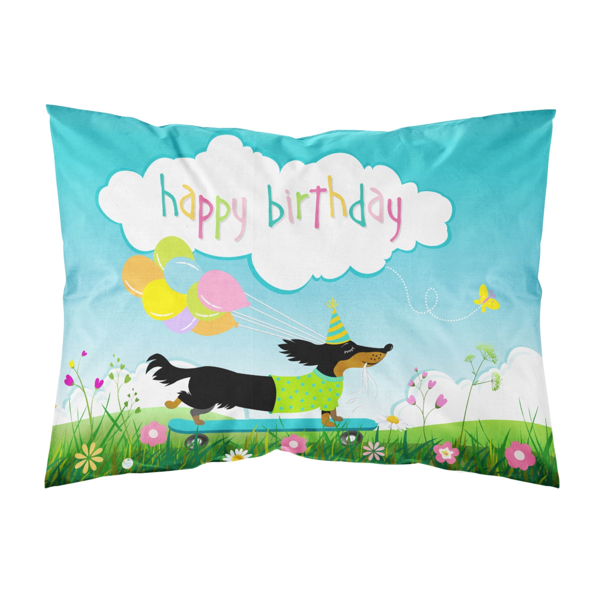 Caroline'S Treasures Happy Birthday Dachshund Fabric Standard Pillowcase, Multicolor