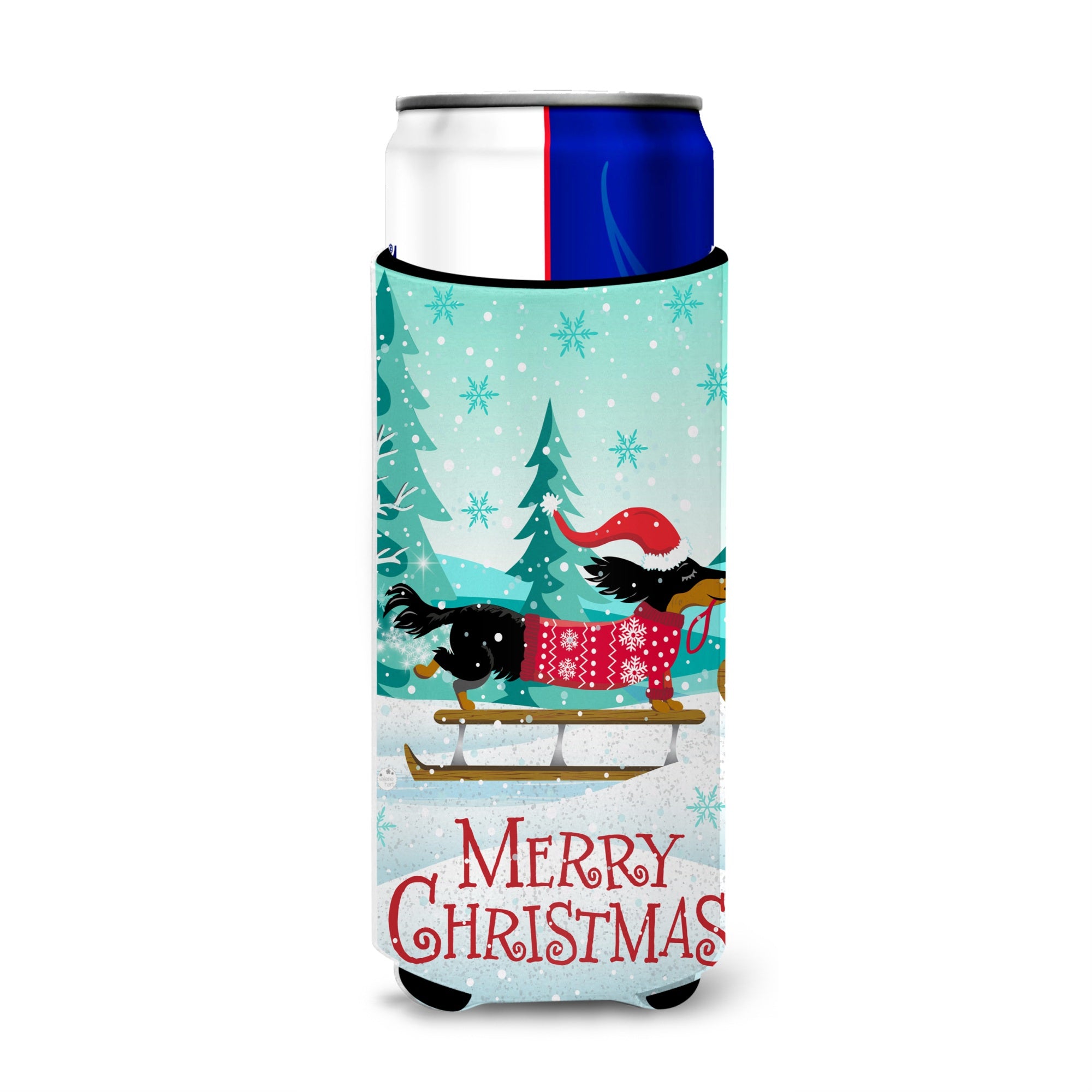 Caroline'S Treasures Merry Christmas Dachshund Michelob Ultra Hugger For Slim Cans Cold-Beverage-Koozies, Muk, Multicolor