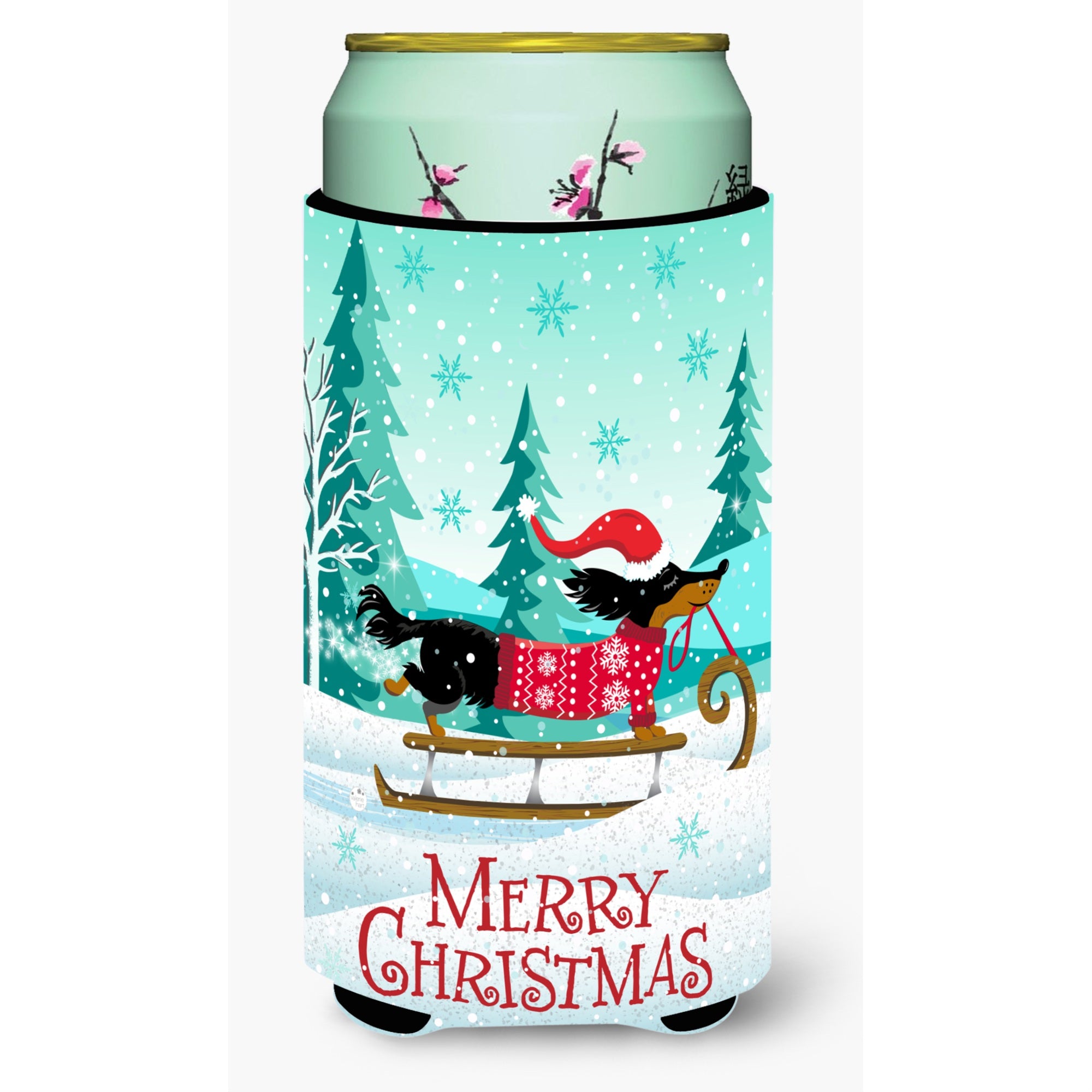 Caroline'S Treasures Merry Christmas Dachshund Tall Boy Insulator Hugger Cold-Beverage-Koozies, Tbc, Multicolor