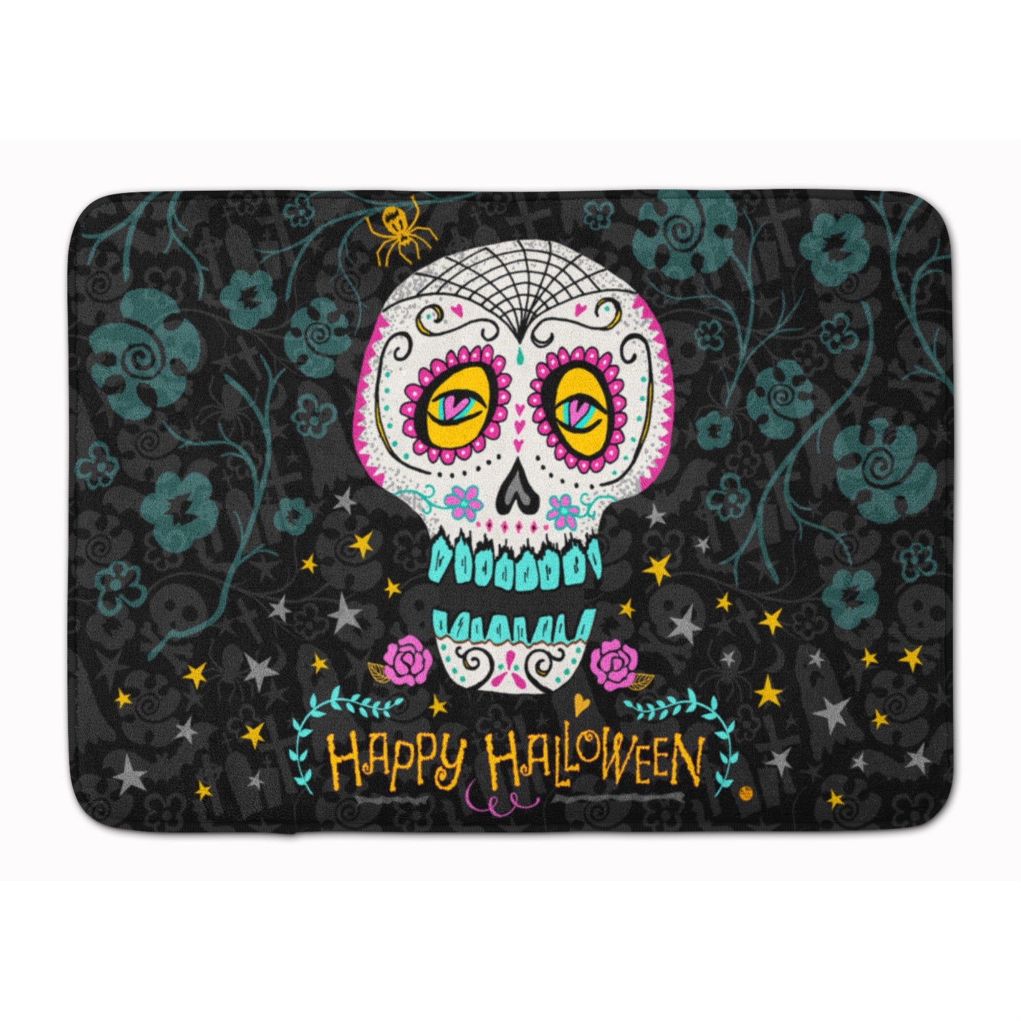 Caroline'S Treasures Happy Halloween Day Of The Dead Machine Washable Memory Foam Mat, Multicolor