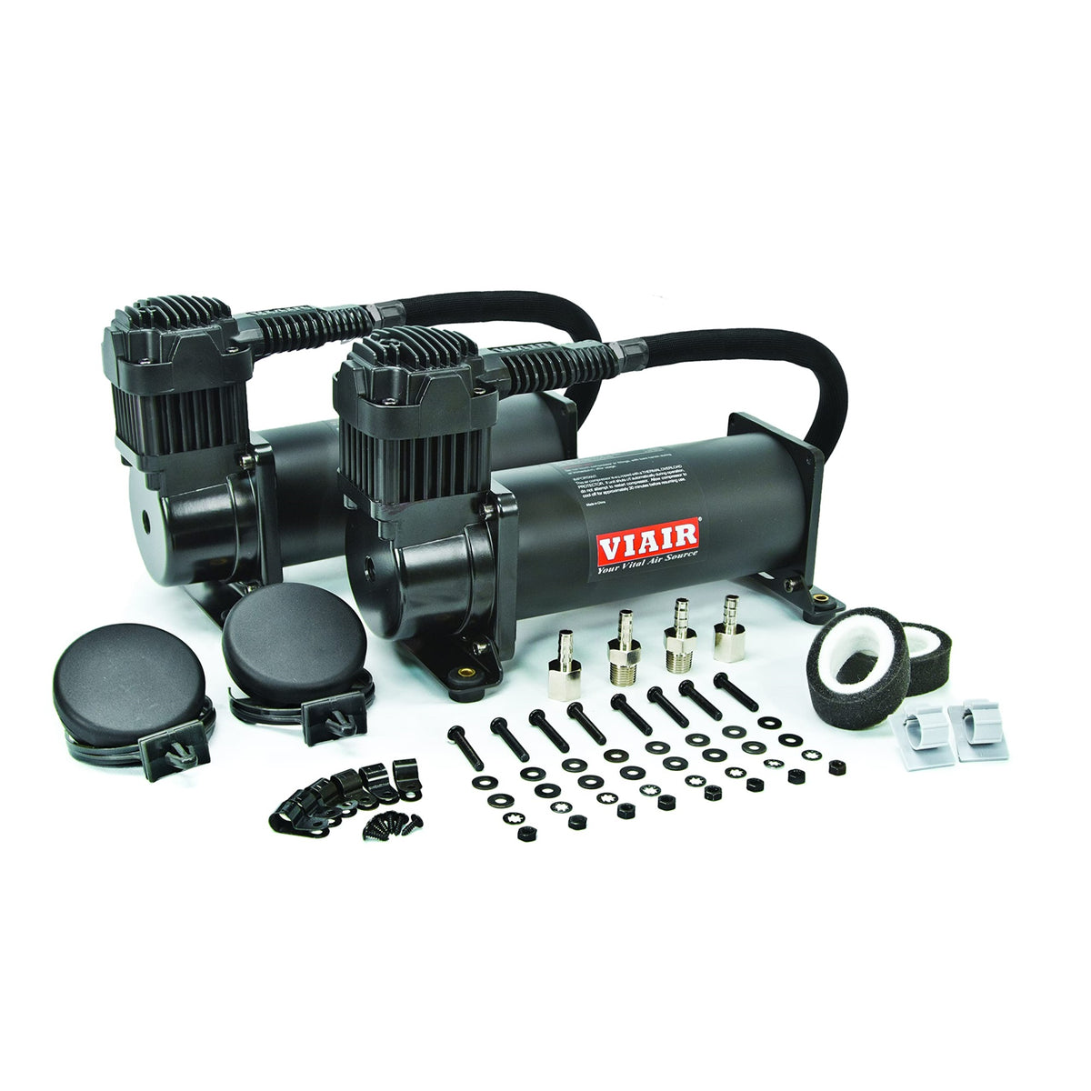 Viair 444C - Dual Air Compressor For Air Suspension (2 Pack) | 12V Continuous Duty Cycle Compressor For Air Tanks, Bags & Air Horns | 200 Psi, Up To 10 Gallon Tank (Stealth Black)