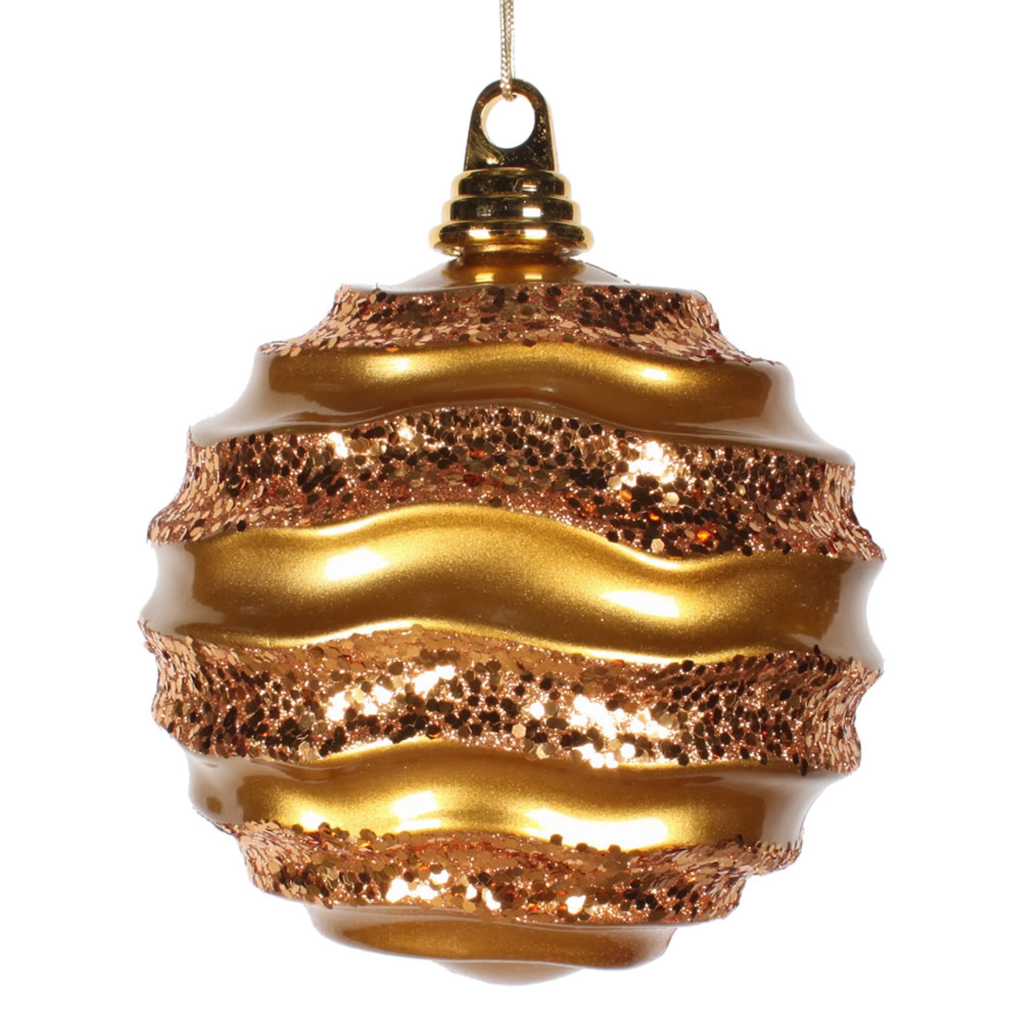 Vickerman 6'' Antiq Gold Candy Glitter Wave Ball - M132030