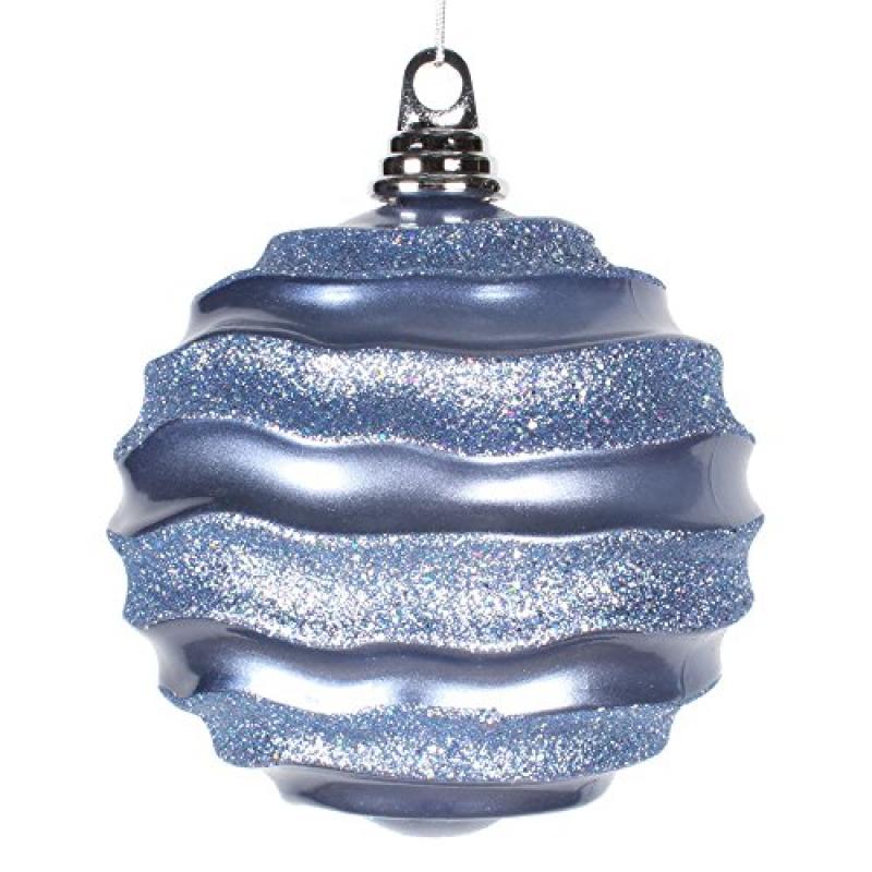 Vickerman 6'' Periwinkle Candy with Glitter Wave Ball Christmas Ornament