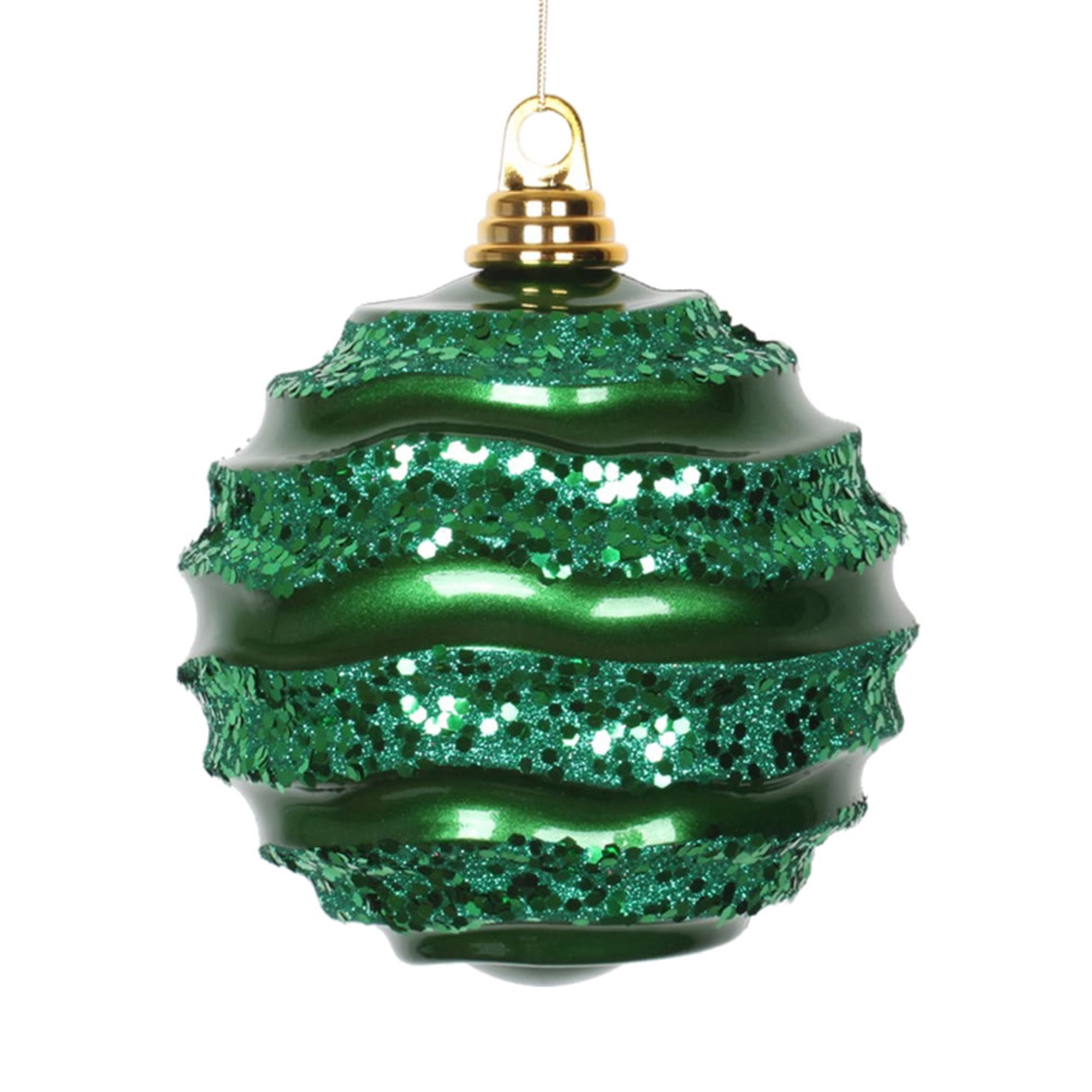 Vickerman 8'' Green Candy Glitter Wave Ball - M132104
