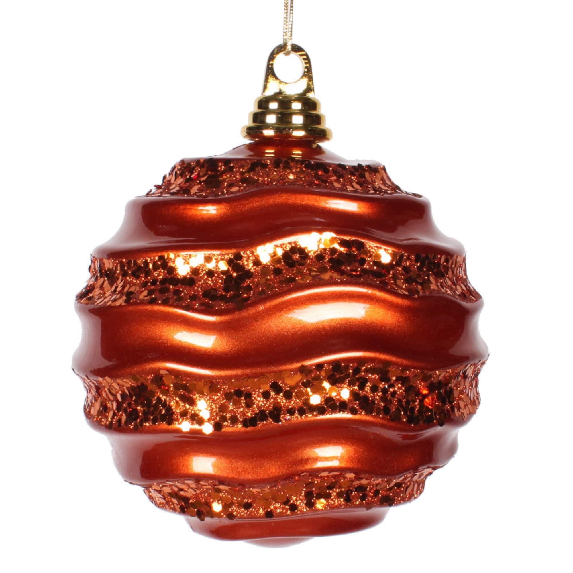 Vickerman 8'' Burn Orange Candy Glitter Wave Ball - M132118