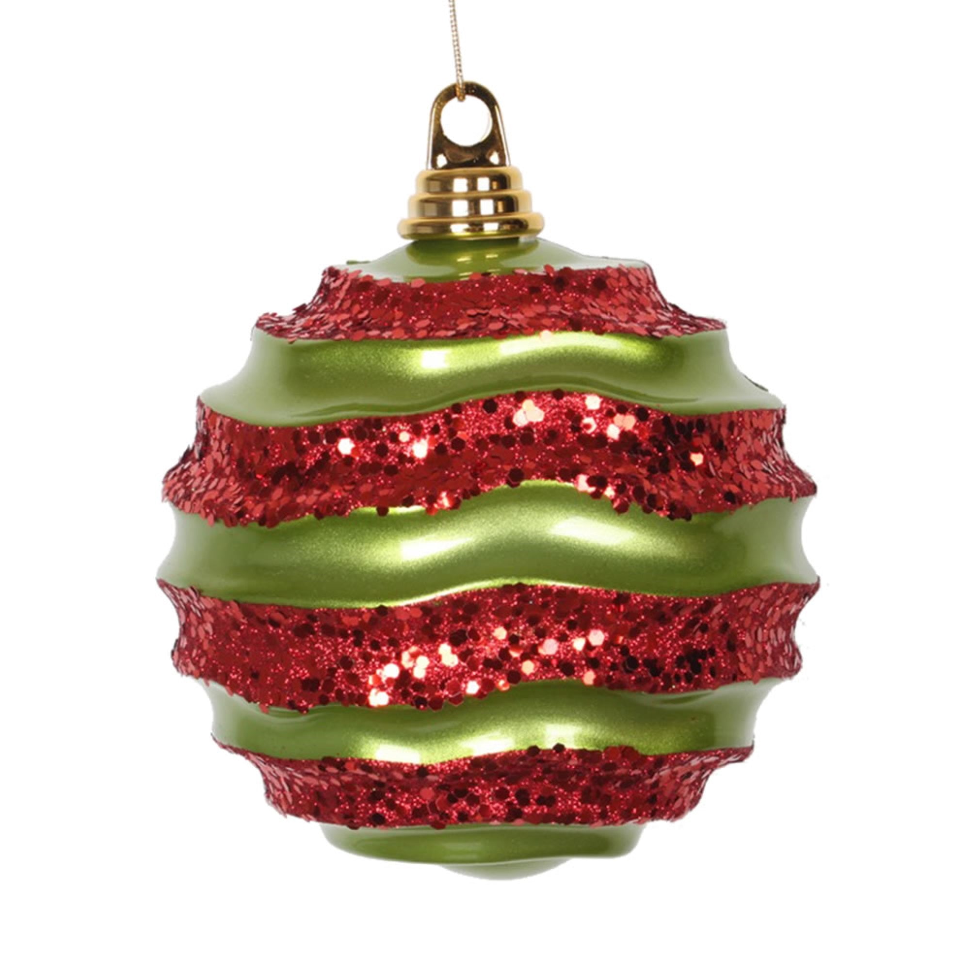 Vickerman 8″ Lime-Red Candy Glitter Wave Ball - M132174