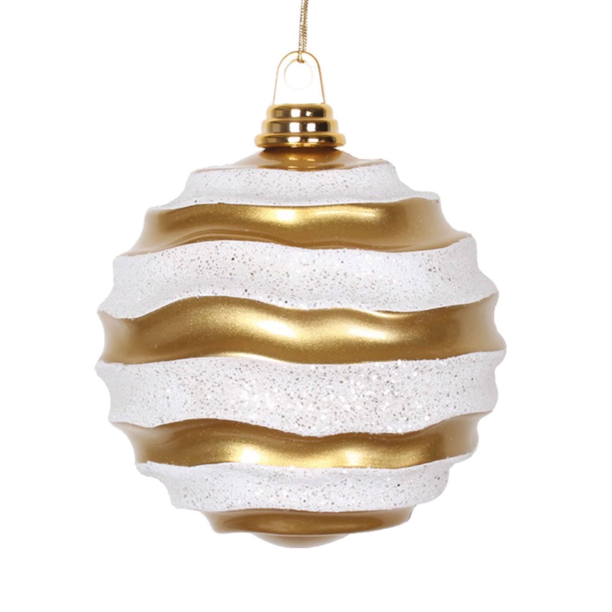 Vickerman 8″ Gold-Silver Candy Glitter Wave Ball - M132175