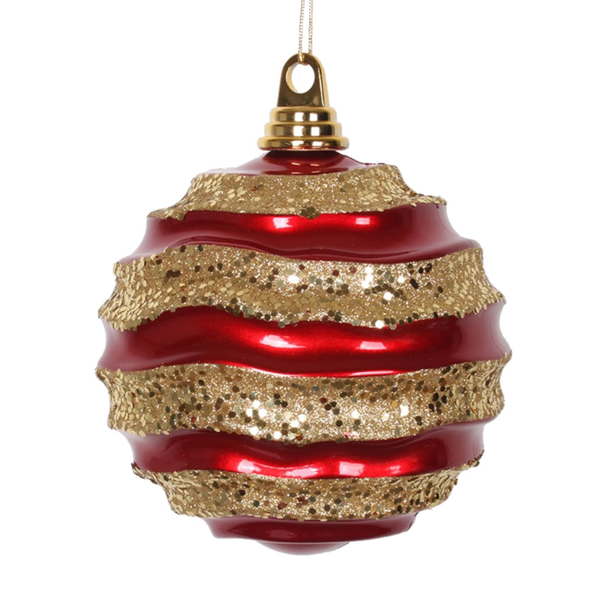 Vickerman 8″ Red-Gold Candy Glitter Wave Ball - M132186