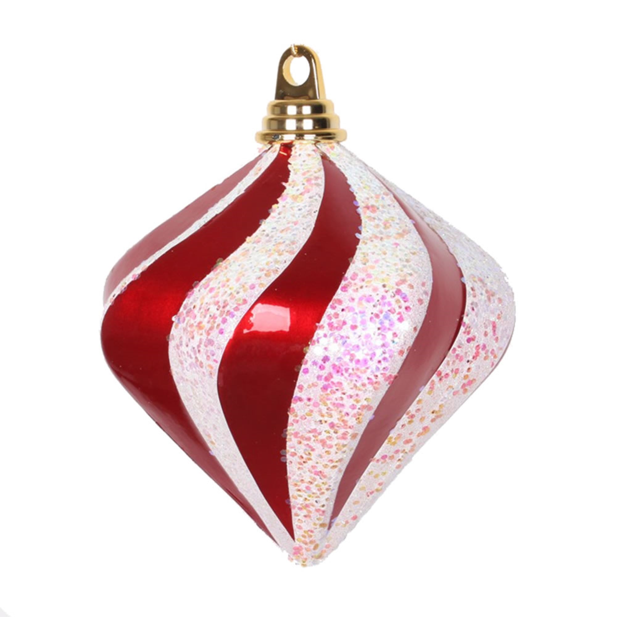 Vickerman 6″ Red-White Candy Glitter Swirl Diamond - M133273
