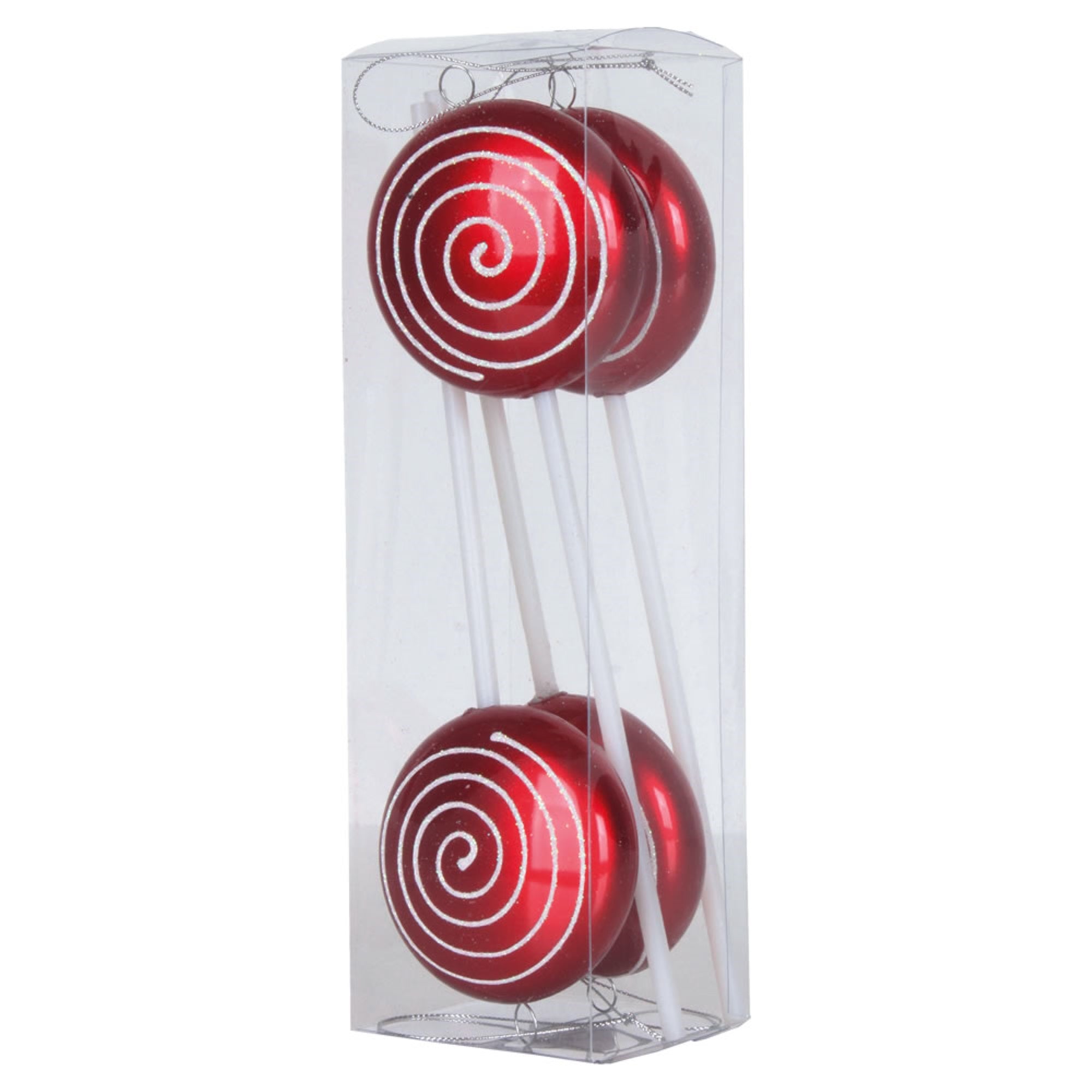 Vickerman 10″ Red Candy Irid Swirl Lollipop 4/Box - M152303