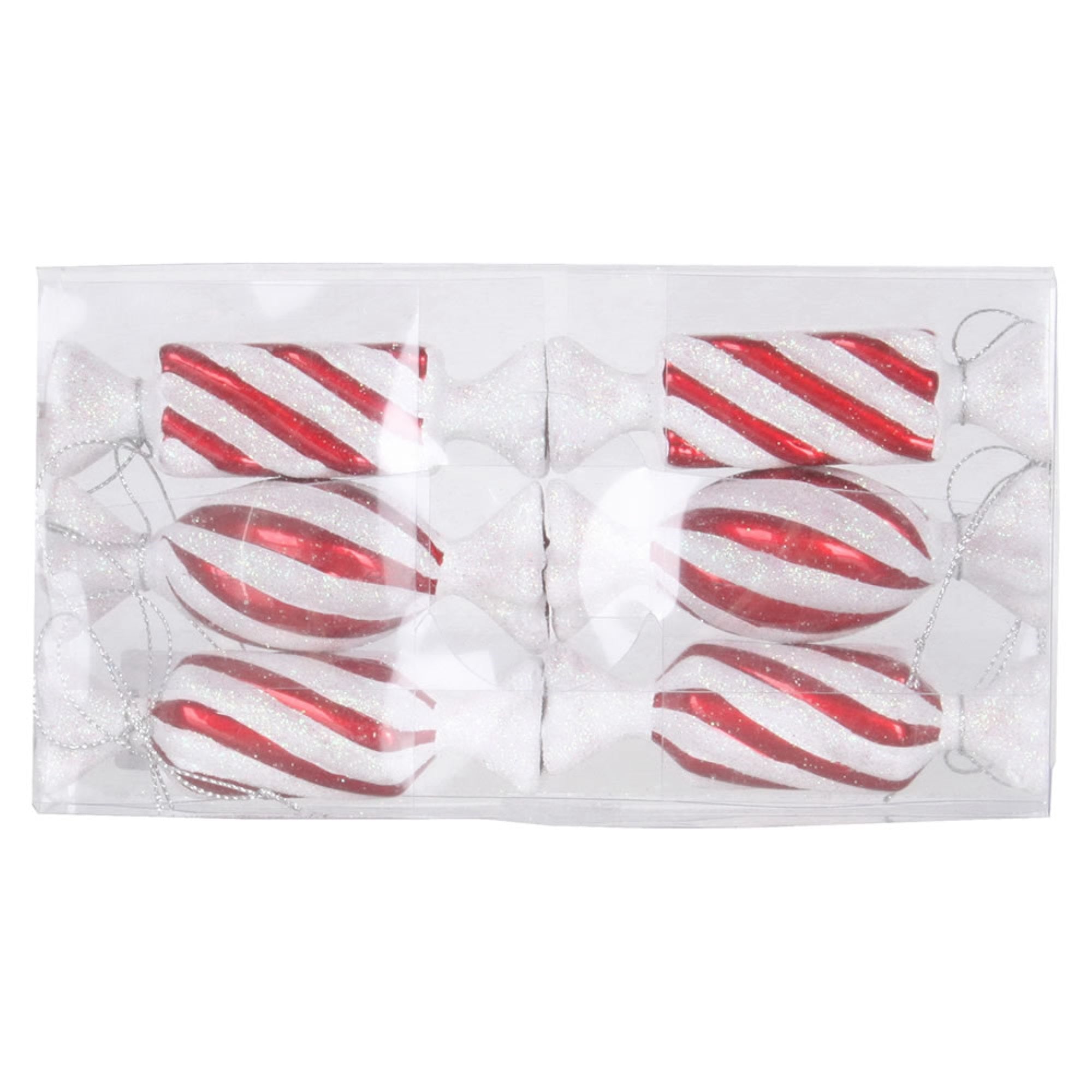 Vickerman 4″ Red-White Candy Glitter 6/Box - M152403