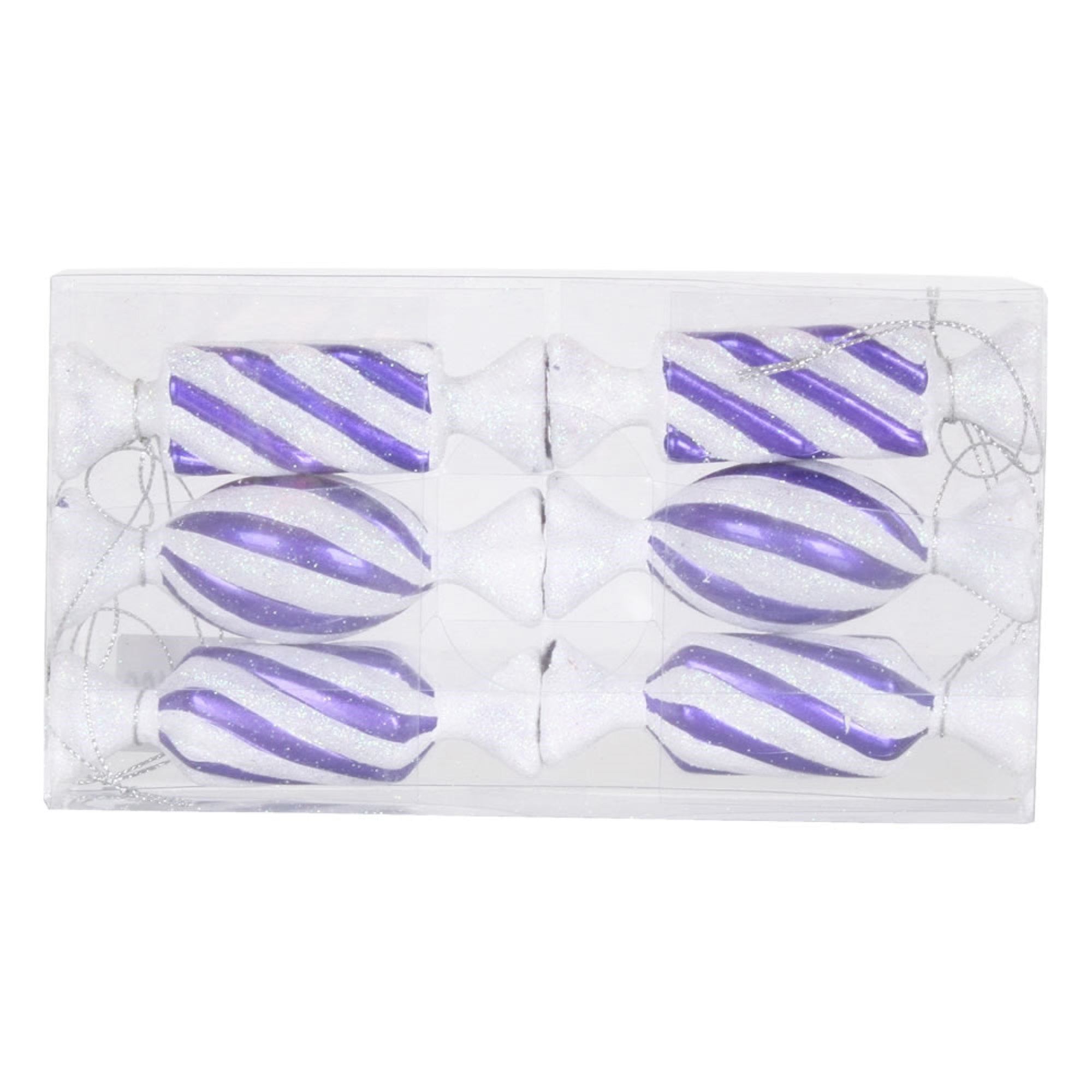 Vickerman 4″ Purple-White Candy Glitter 6/Box - M152406