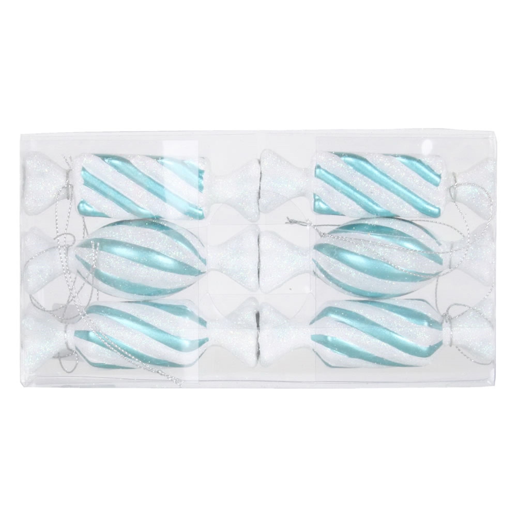 Vickerman 4″ Turquoise-White Candy Glitter 6/Box - M152412