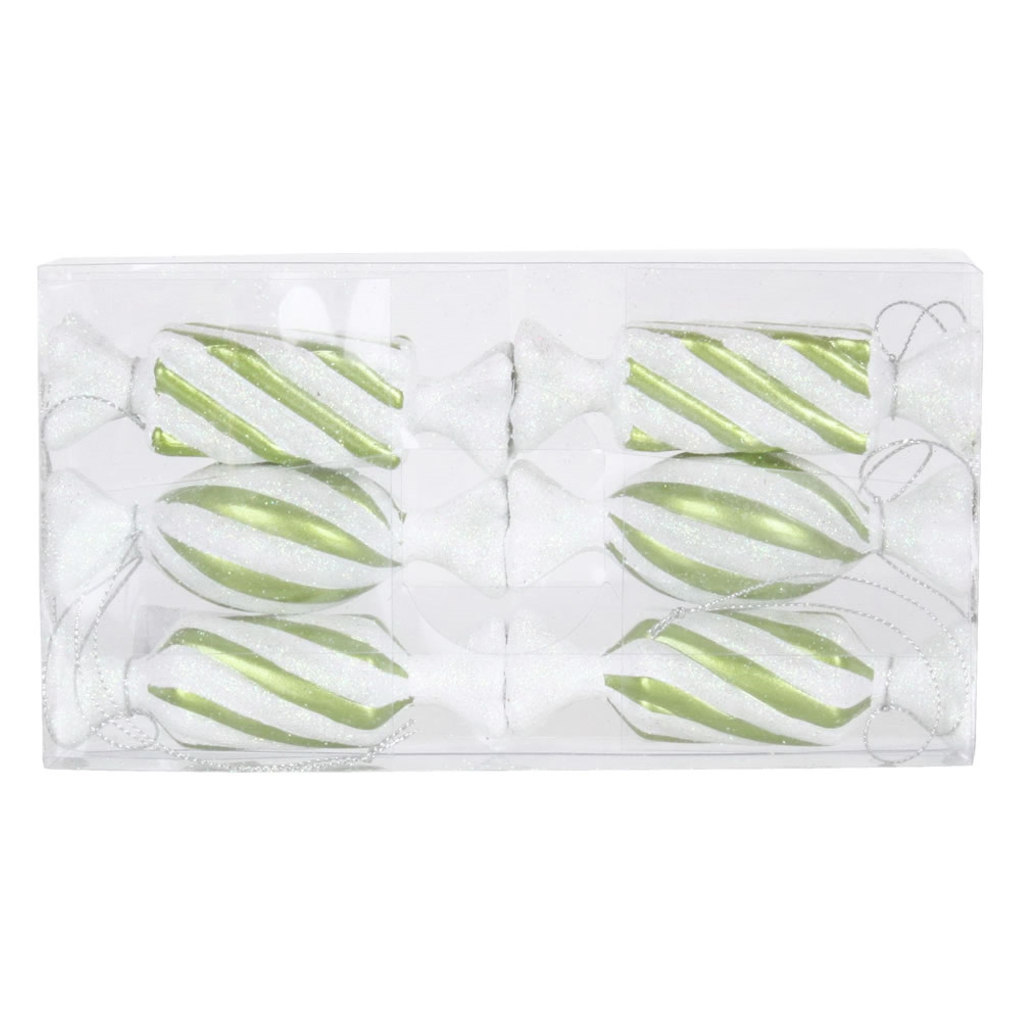 Vickerman 4″ Lime-White Candy Glitter 6/Box - M152414