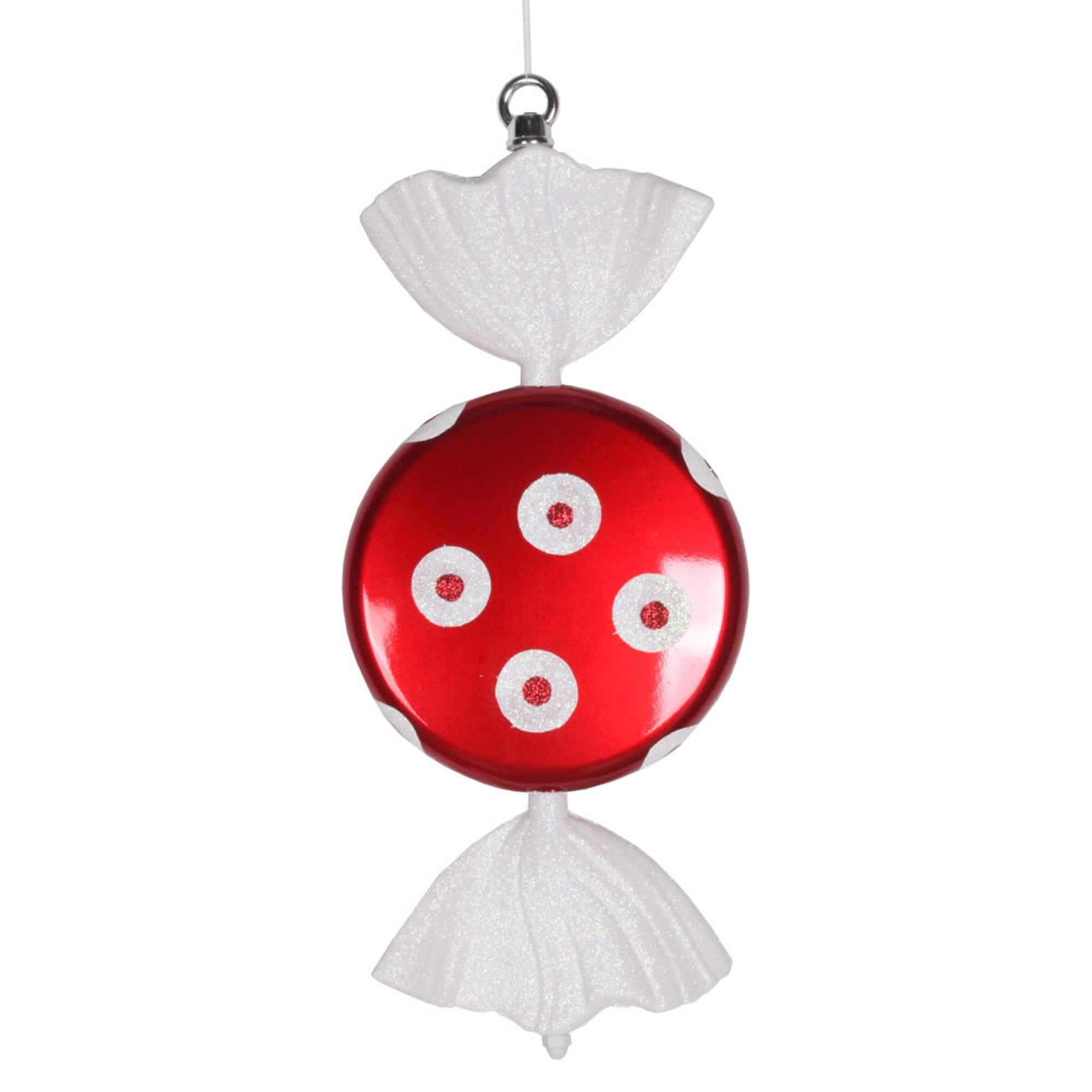 Vickerman 13″ Red-White Polka Dot Candy Glitter - M152823