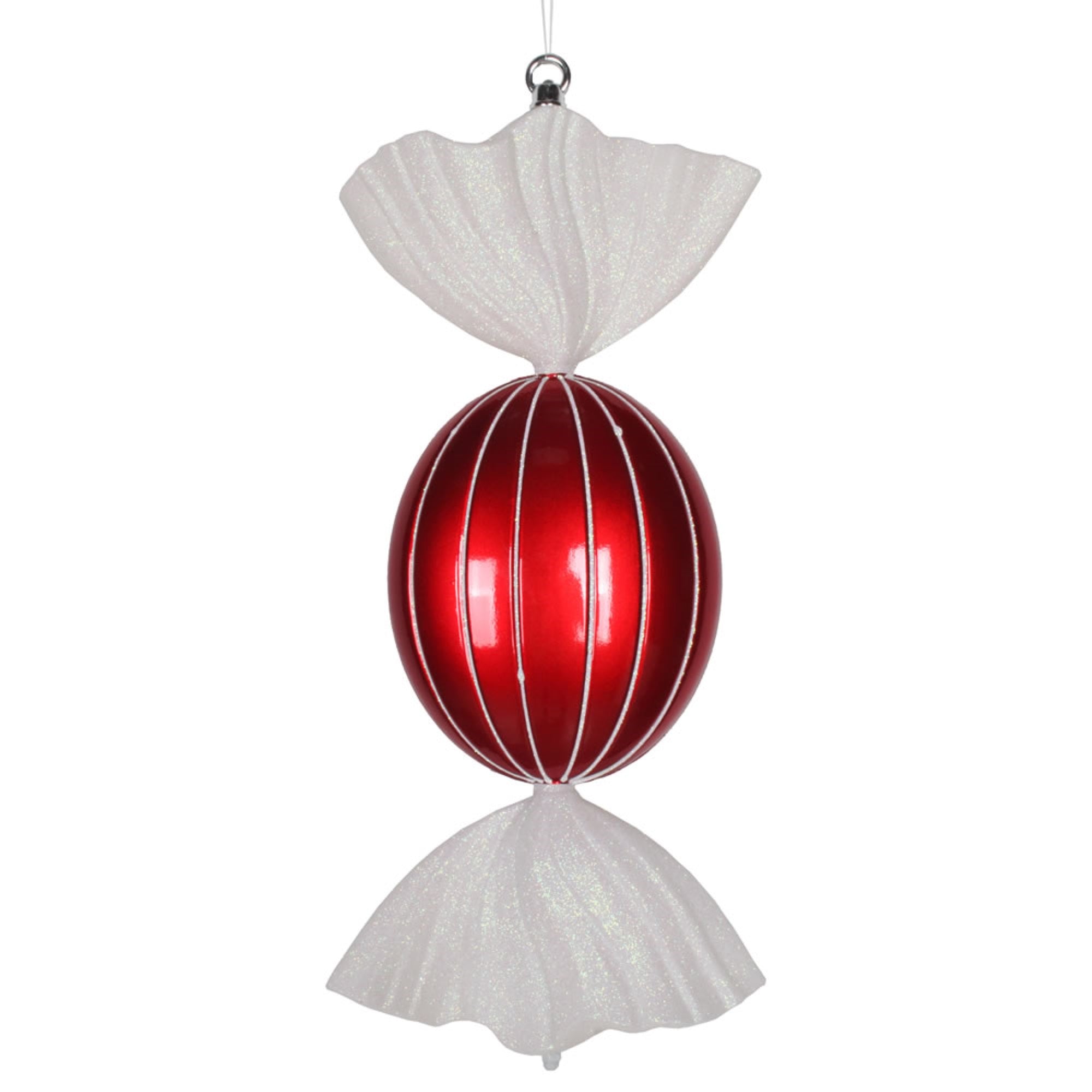 Vickerman 18.5″ Red-White Oval Candy Glitter - M153203