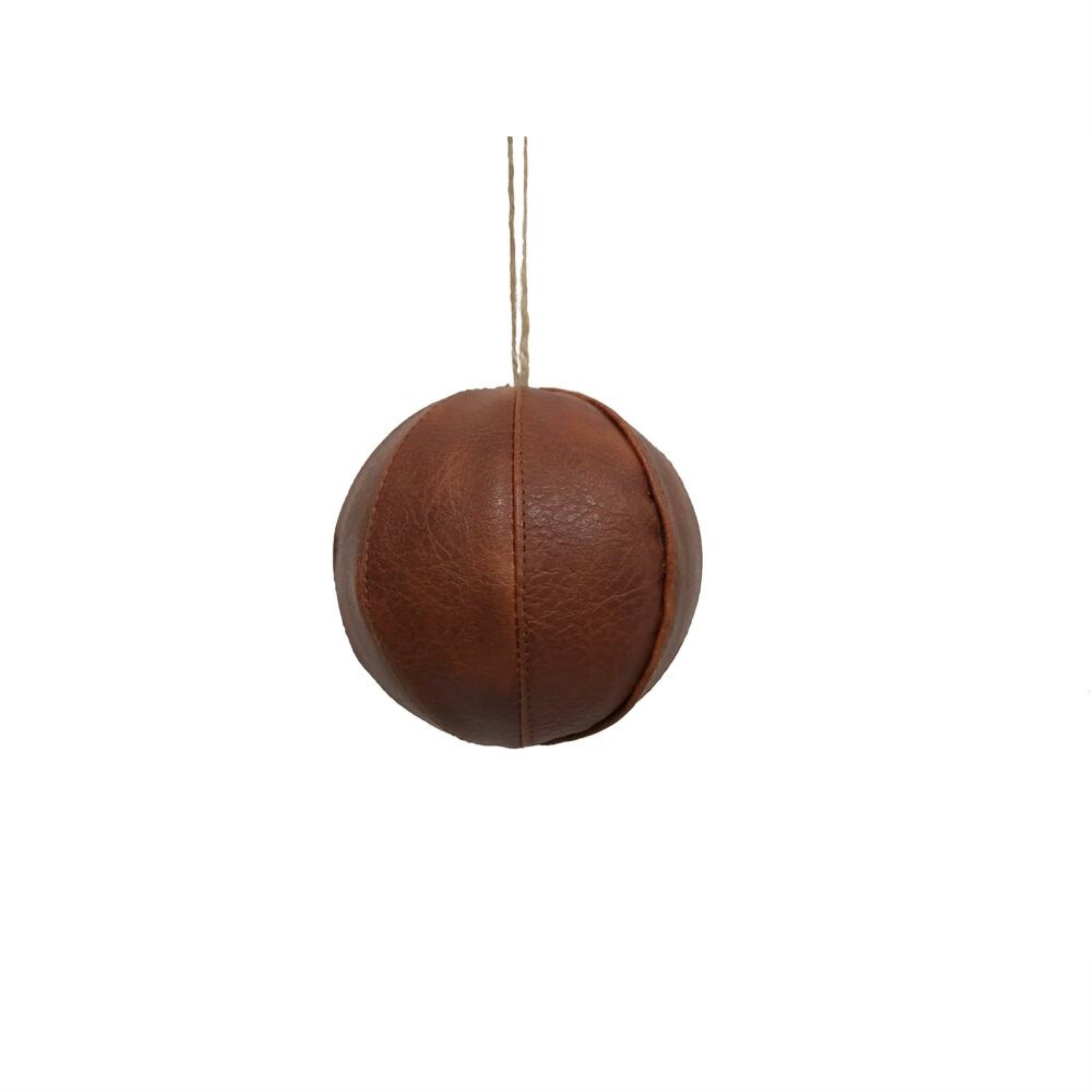 4” Mocha Brown Faux Leather Ball Orn 4/b