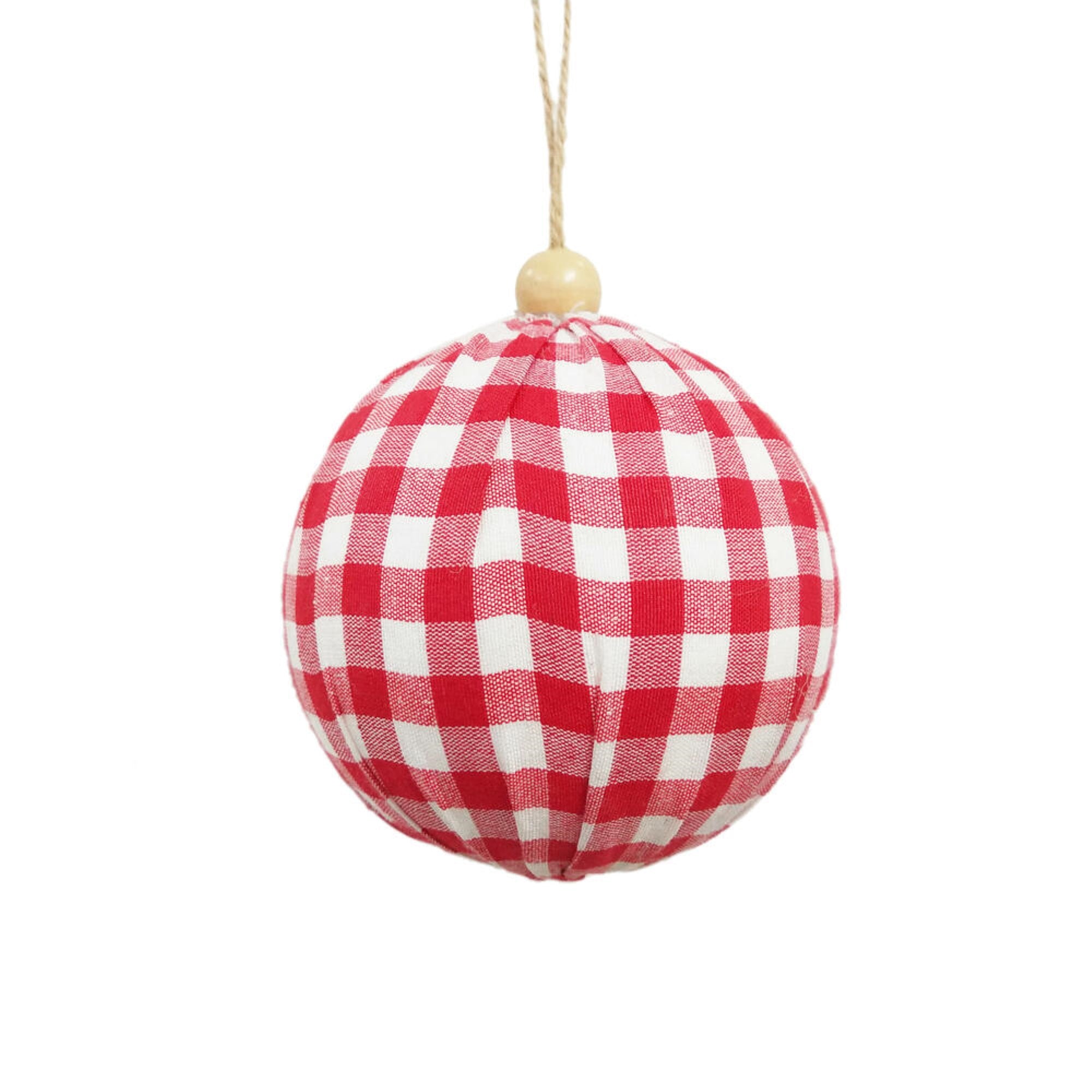 4” Red/White Plaid Cloth Ball Orn 4/box