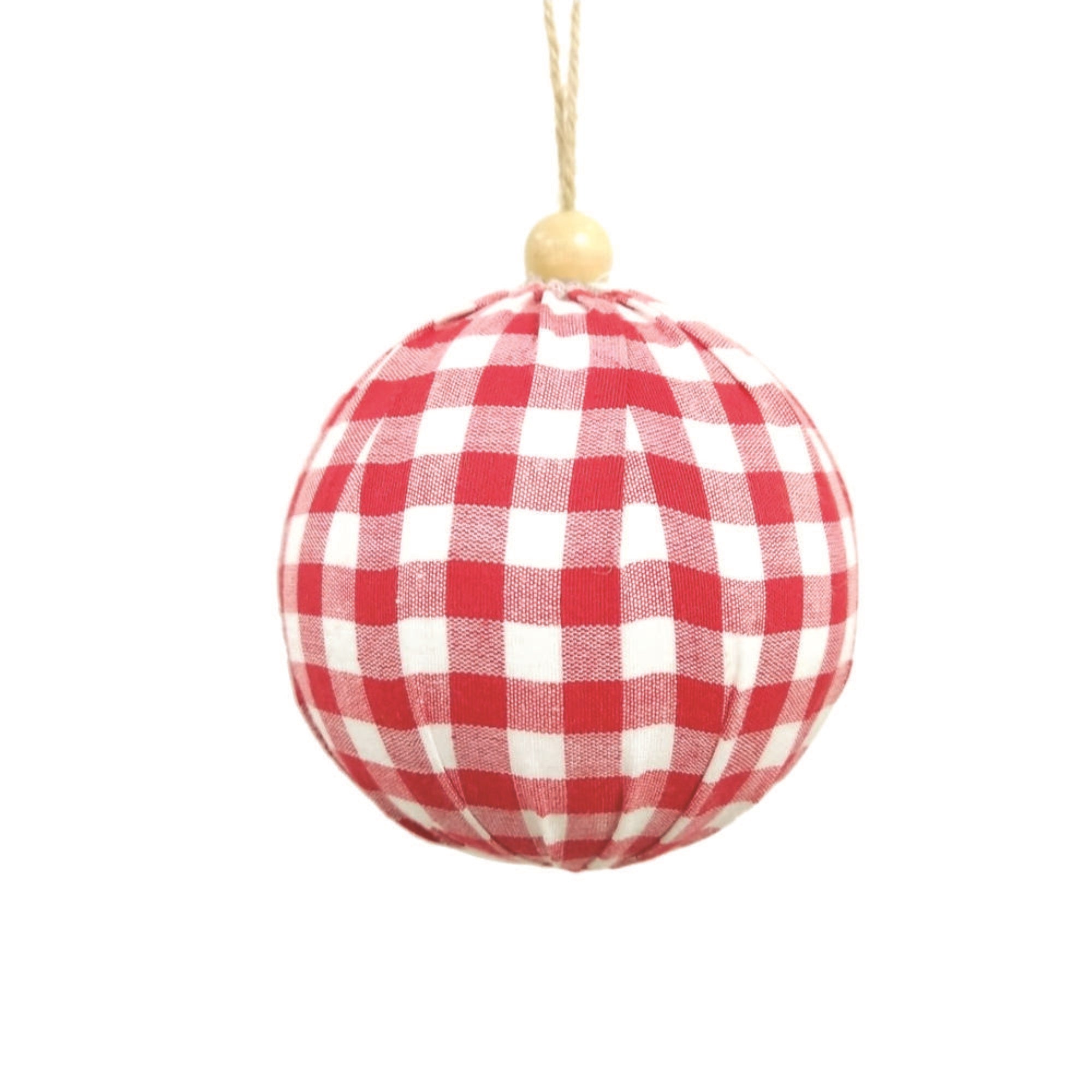 5” Red/White Plaid Cloth Ball Orn 2/box