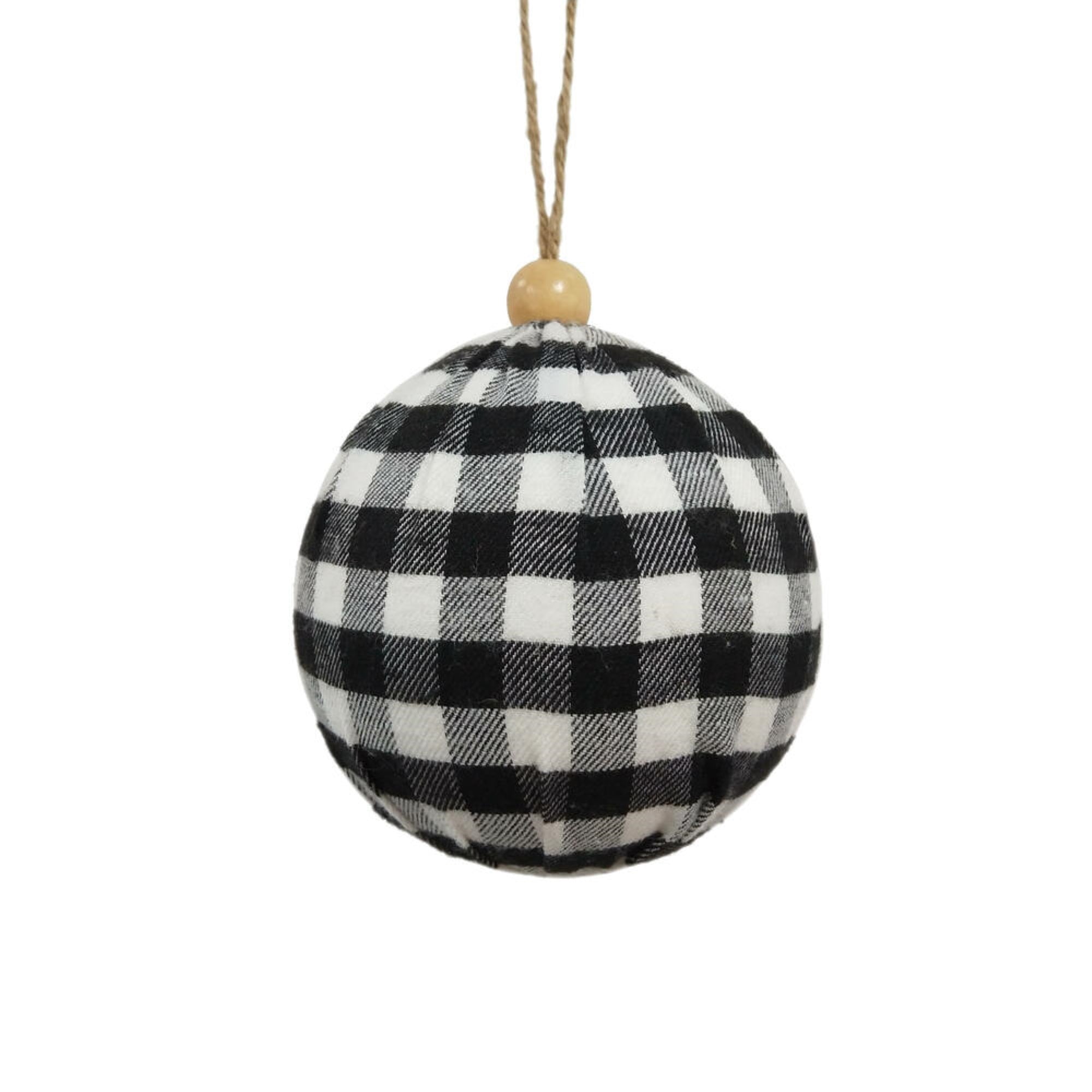 4” Black/White Plaid Cloth Ball Orn 4/bx
