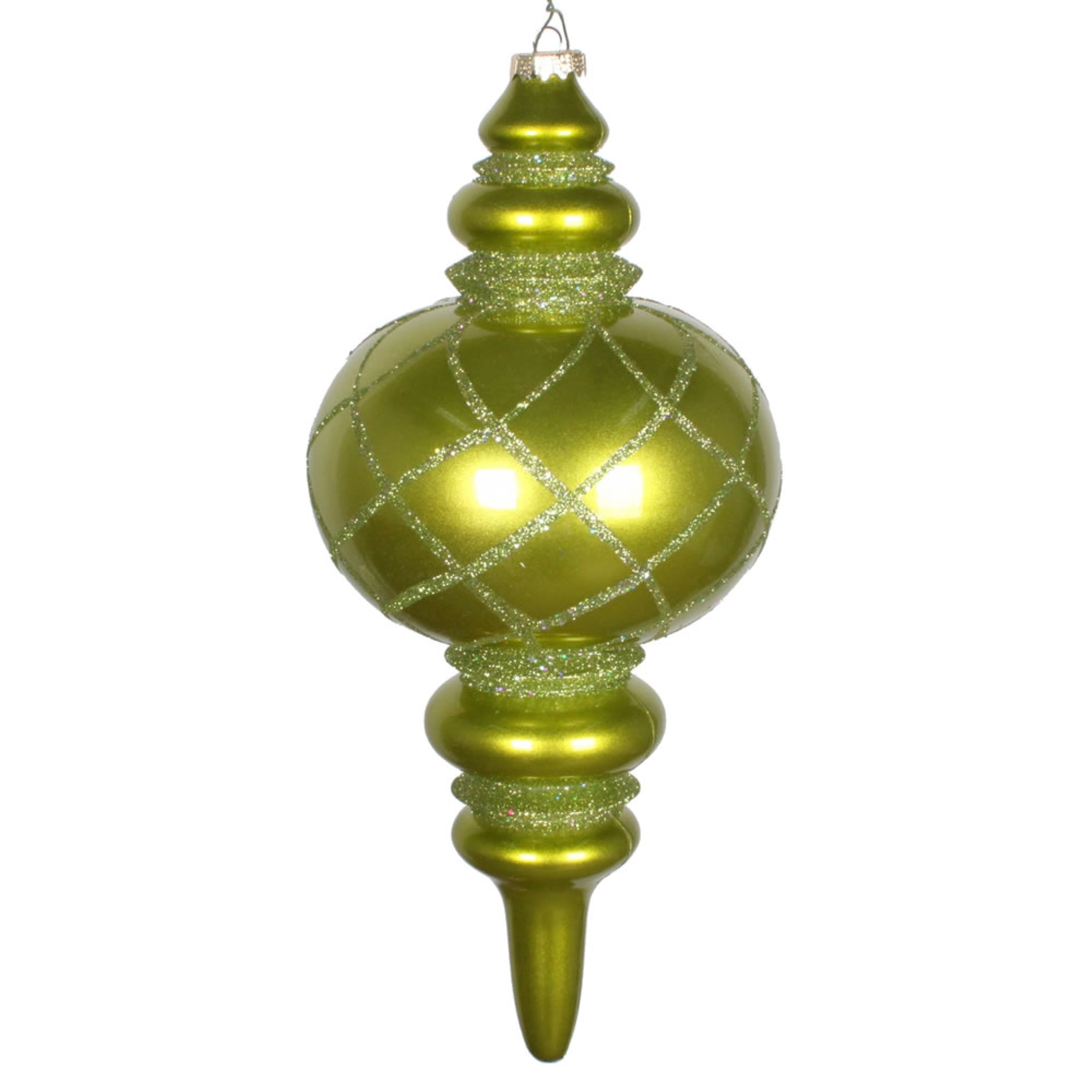 Vickerman 13” Lime Candy Glitter Net Finial Orn - MT198973D