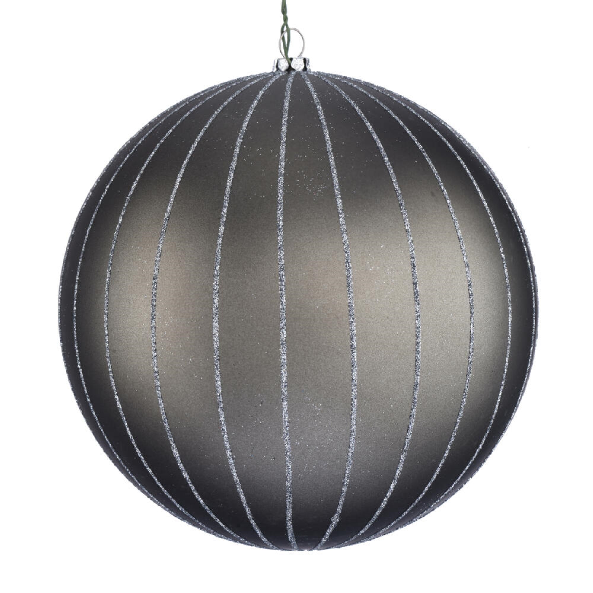 6” Pewter Matte Glitter Ball Orn 2/bag