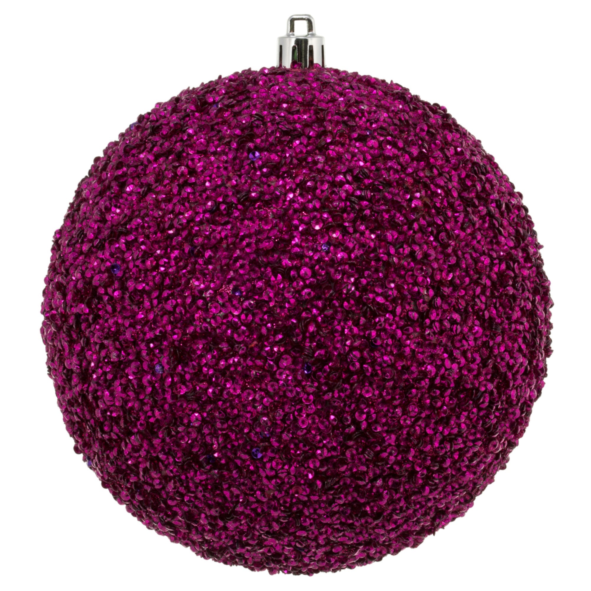 Vickerman 6” Fuchsia Beaded Ball Drilled 4/Bag - N185870D