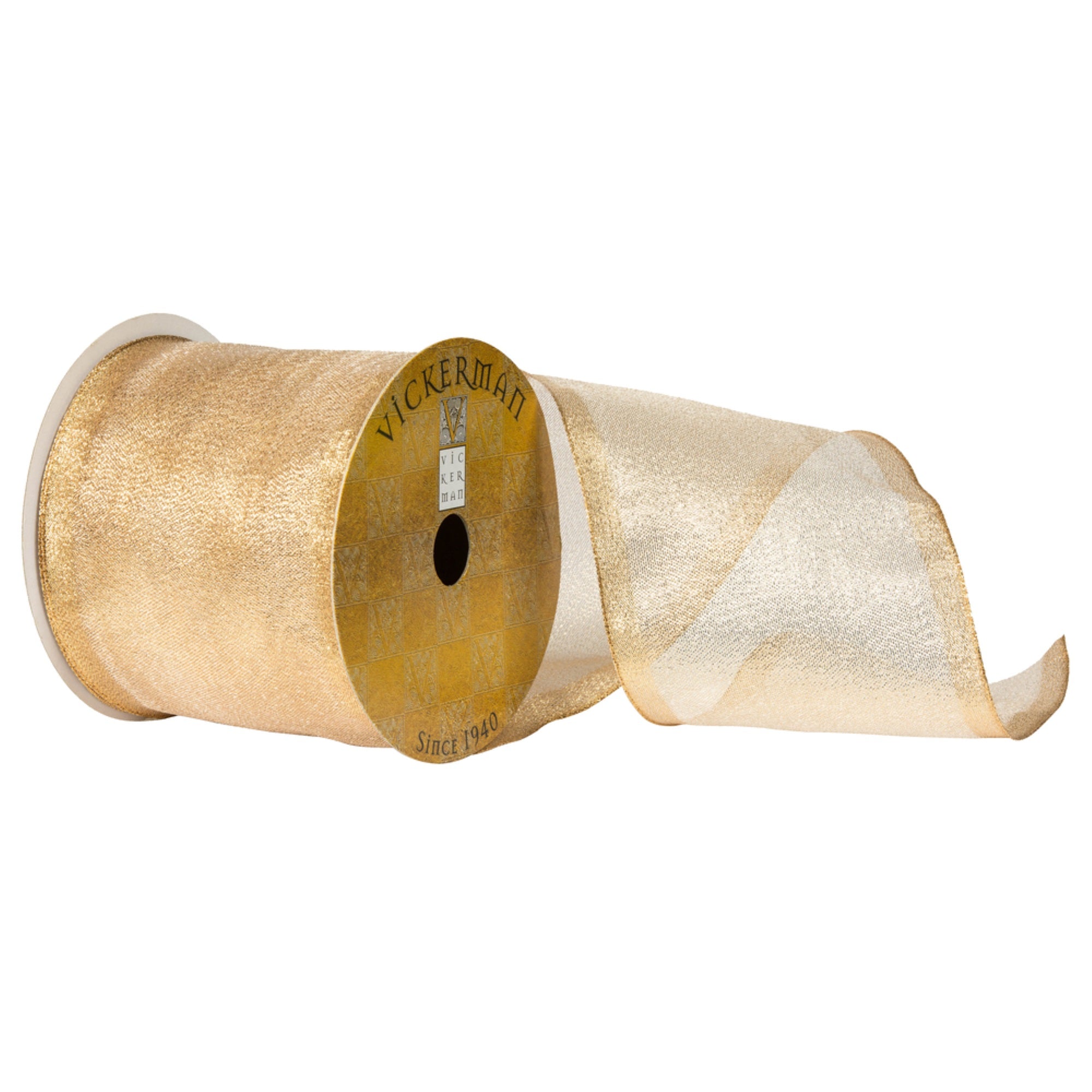 Vickerman 4” x 10yd Champagne Shiny Wired - Q170120