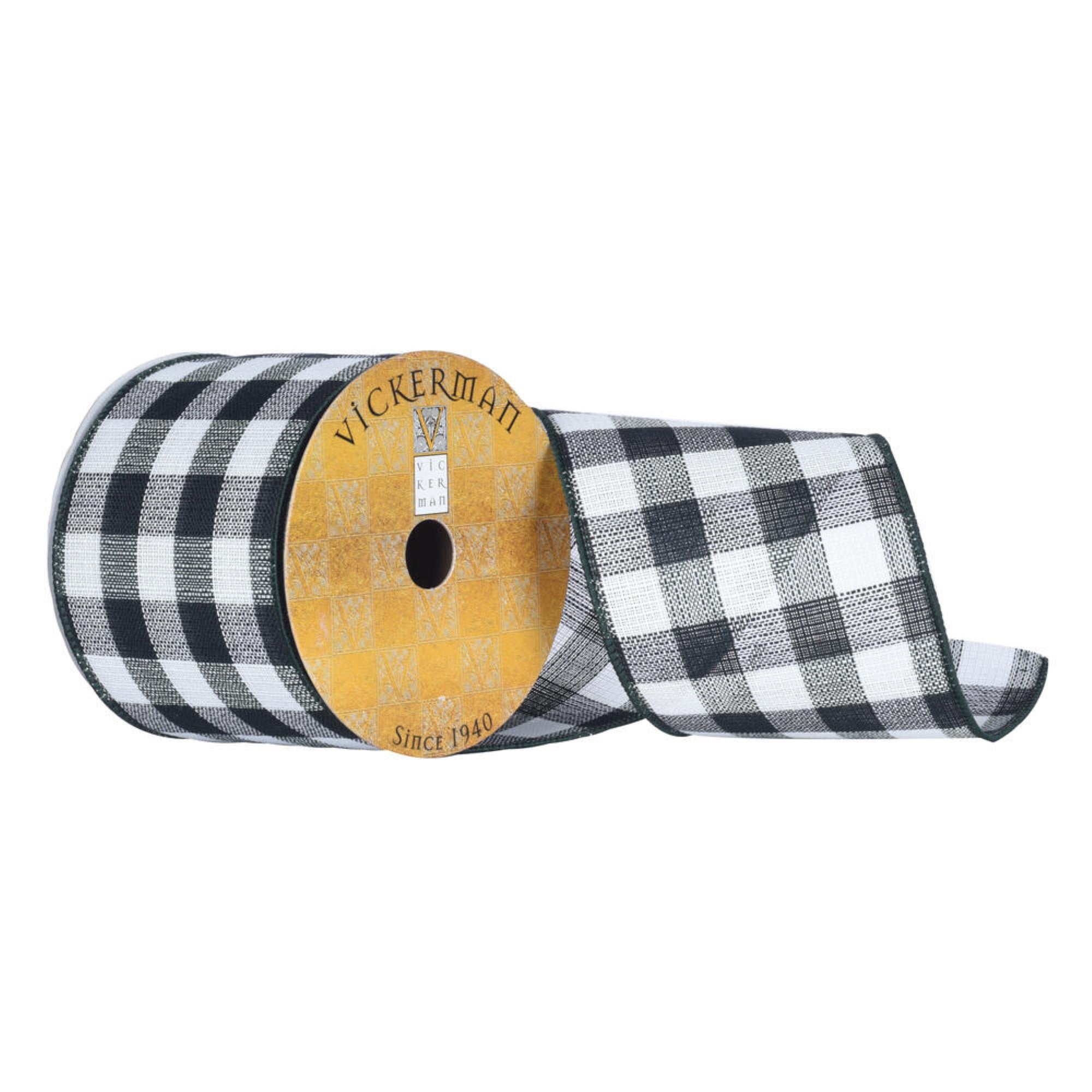 4”x10Yd Black/White Plaid Ribbon