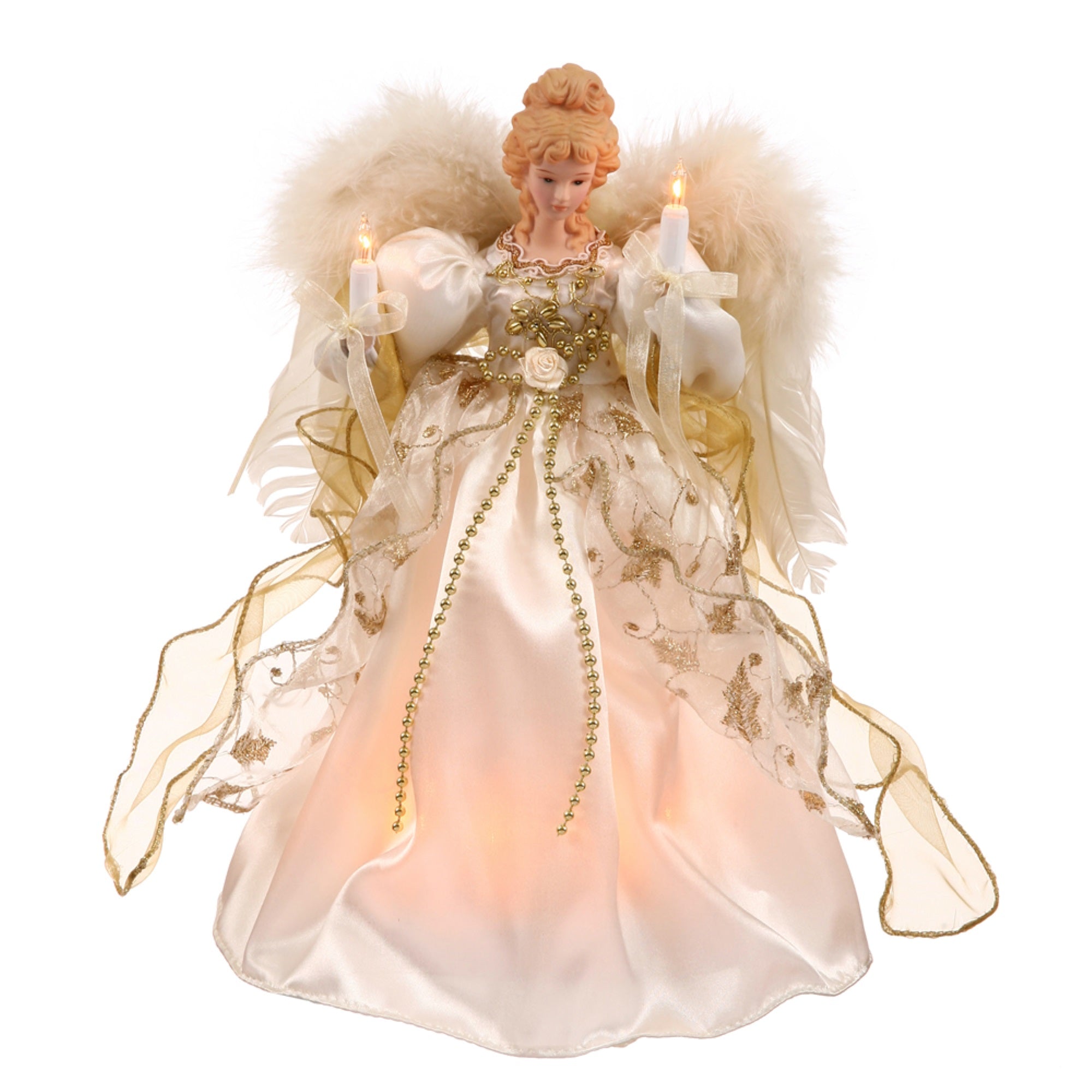 Vickerman 12″ White/Gold Angel Topper Feather - V119802